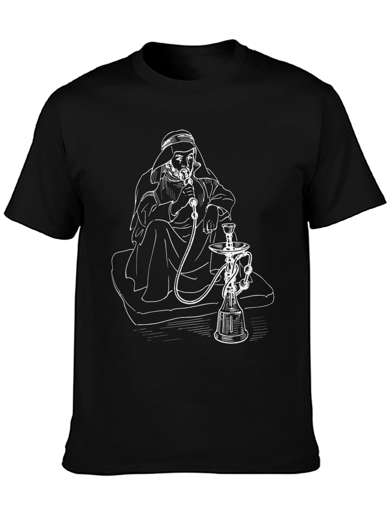 Hookah Smoking Man Graphic Tee - Black T-Shirt