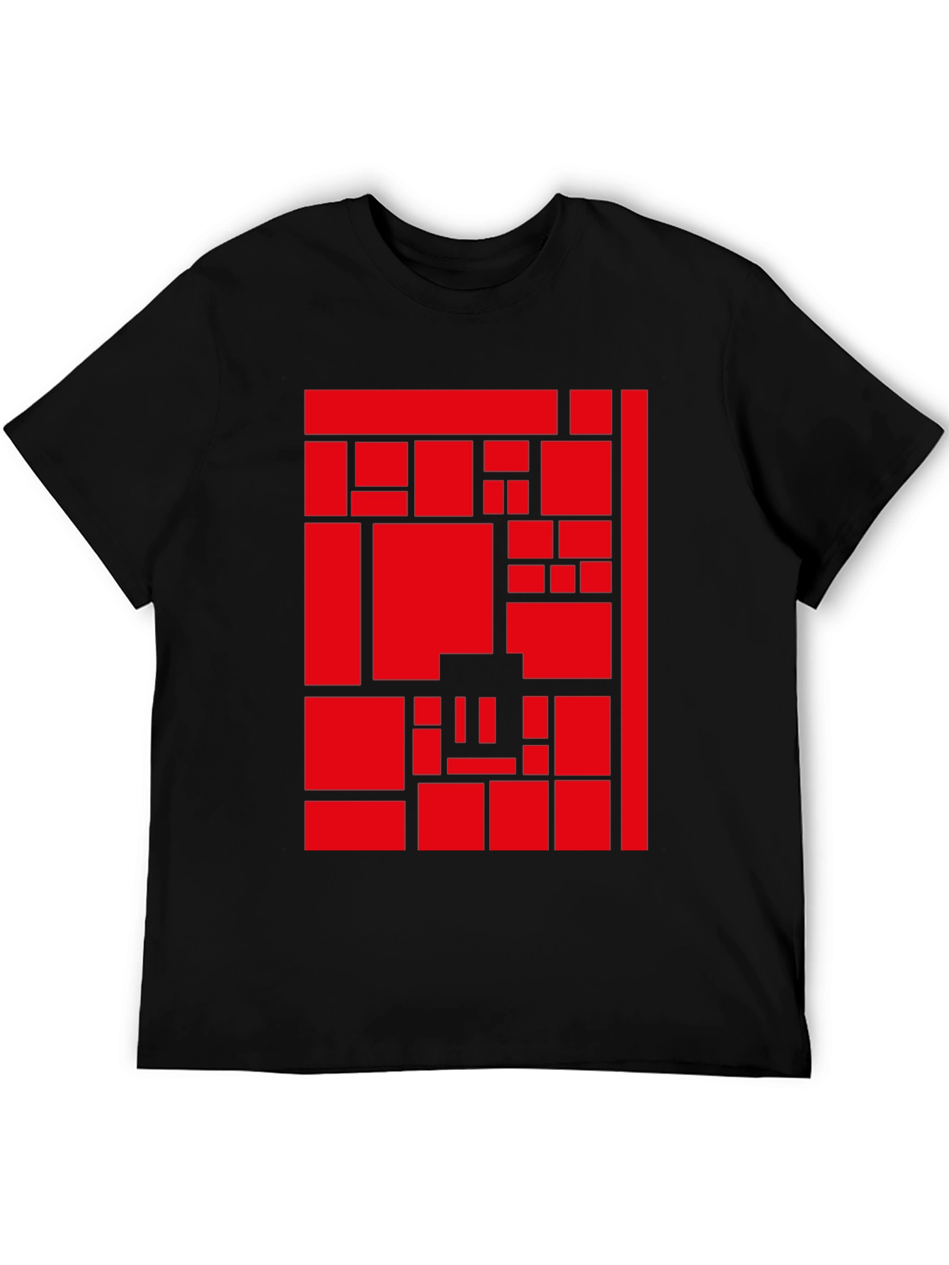 Abstract Geometric Red Block Pattern Print Tee