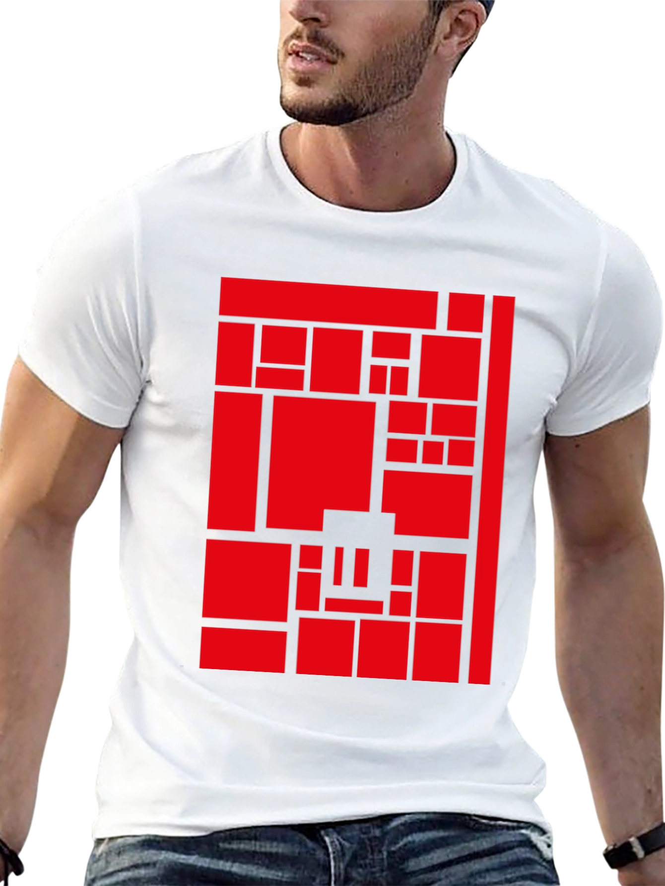 Abstract Geometric Red Block Pattern Print Tee
