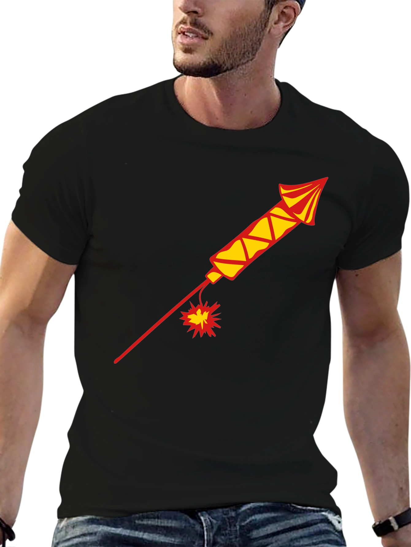 Black T-Shirt with Firework Design