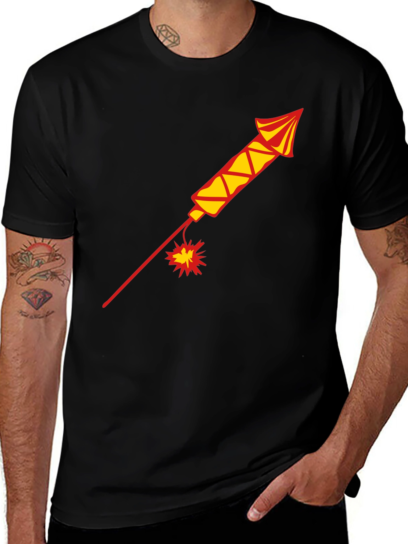 Black T-Shirt with Firework Design