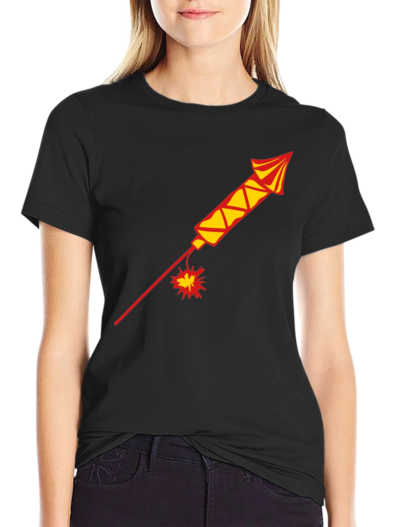 Black T-Shirt with Firework Design