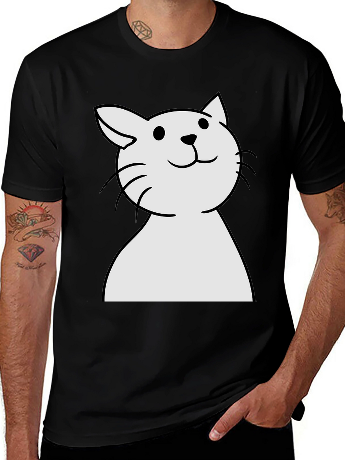 Cute Cat Graphic Black T-Shirt