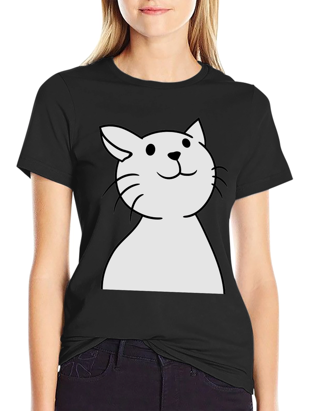 Cute Cat Graphic Black T-Shirt