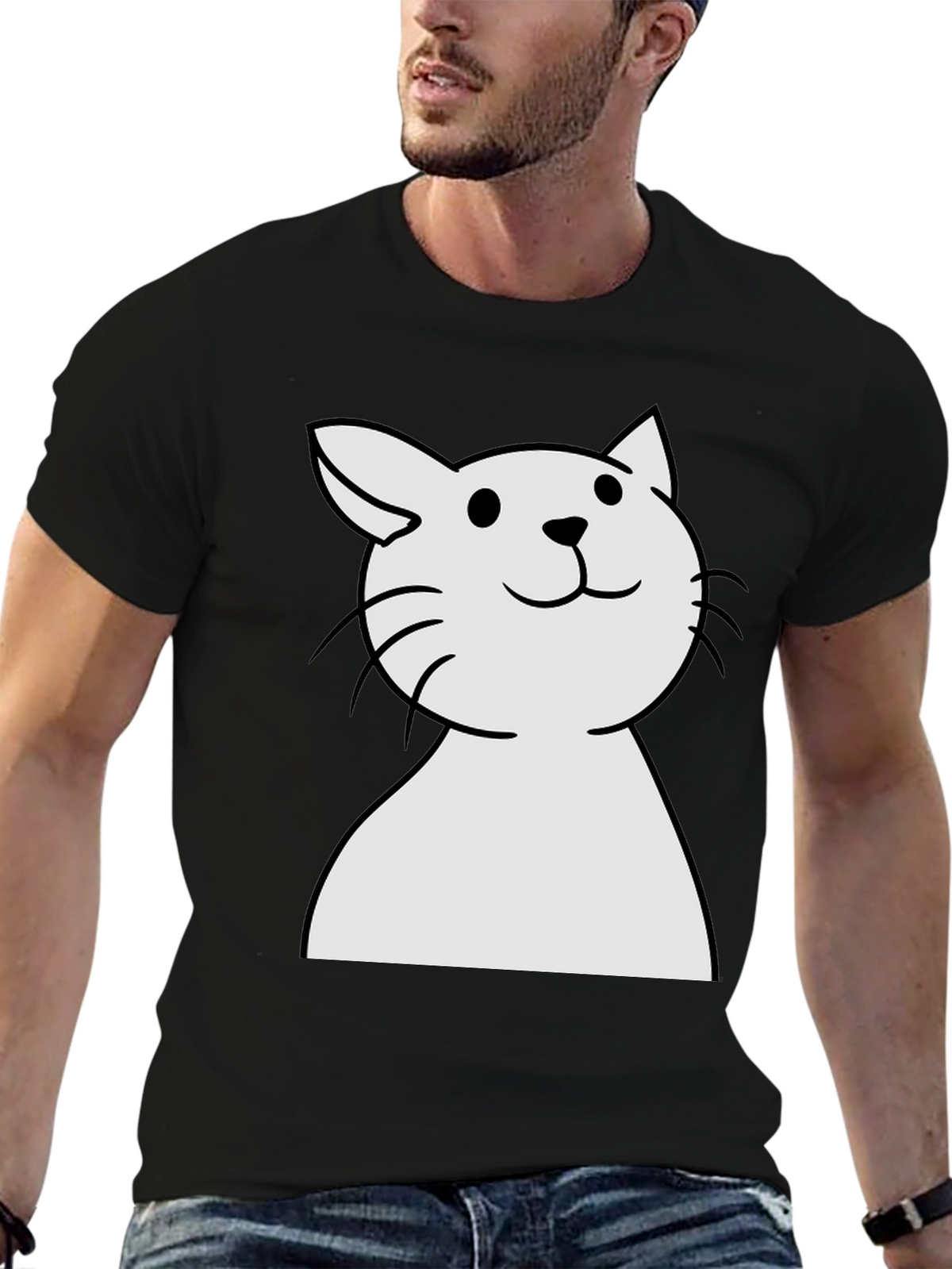 Cute Cat Graphic Black T-Shirt
