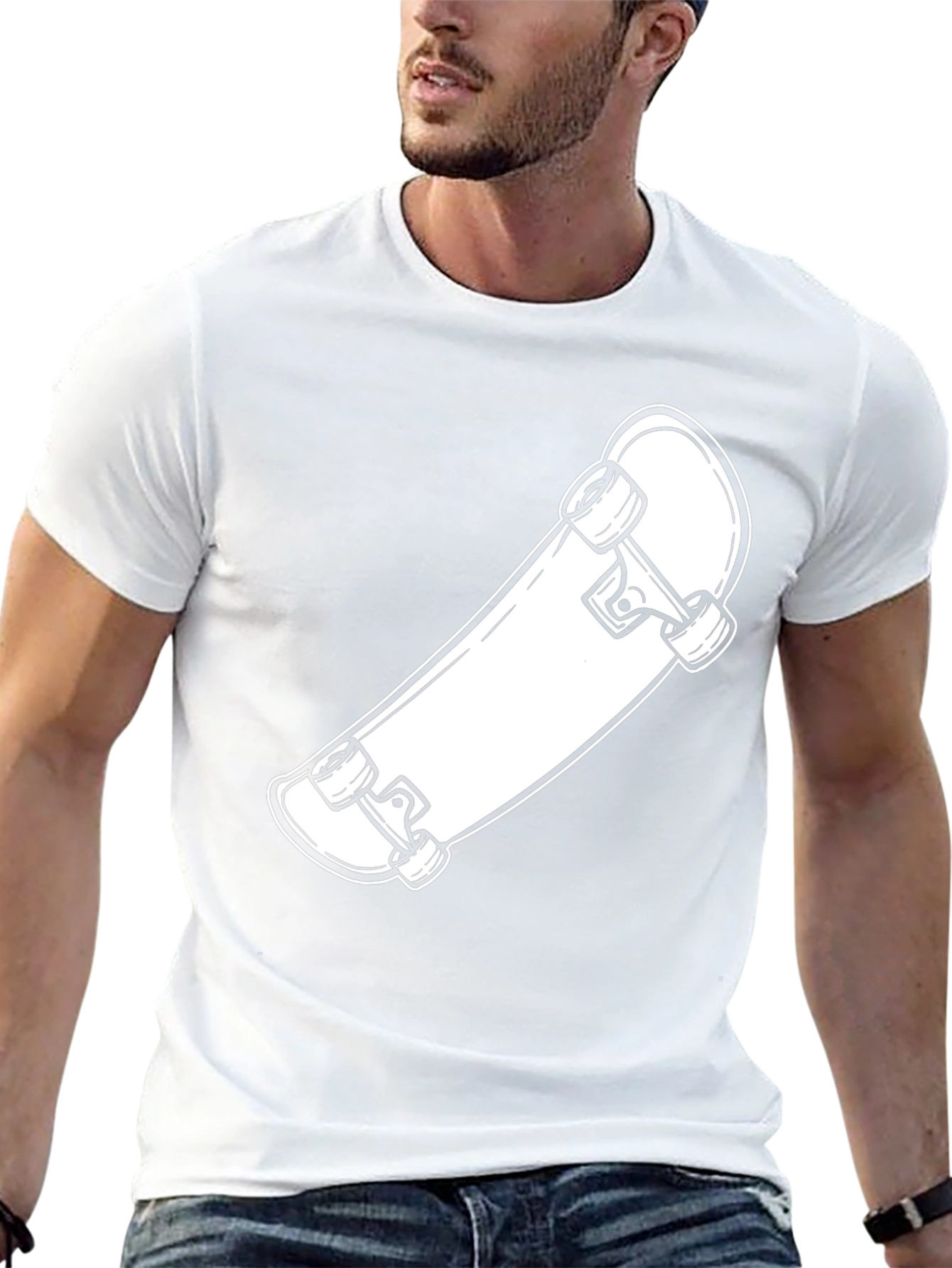 Skateboard Graphic Tee - Black Cotton Casual Wear