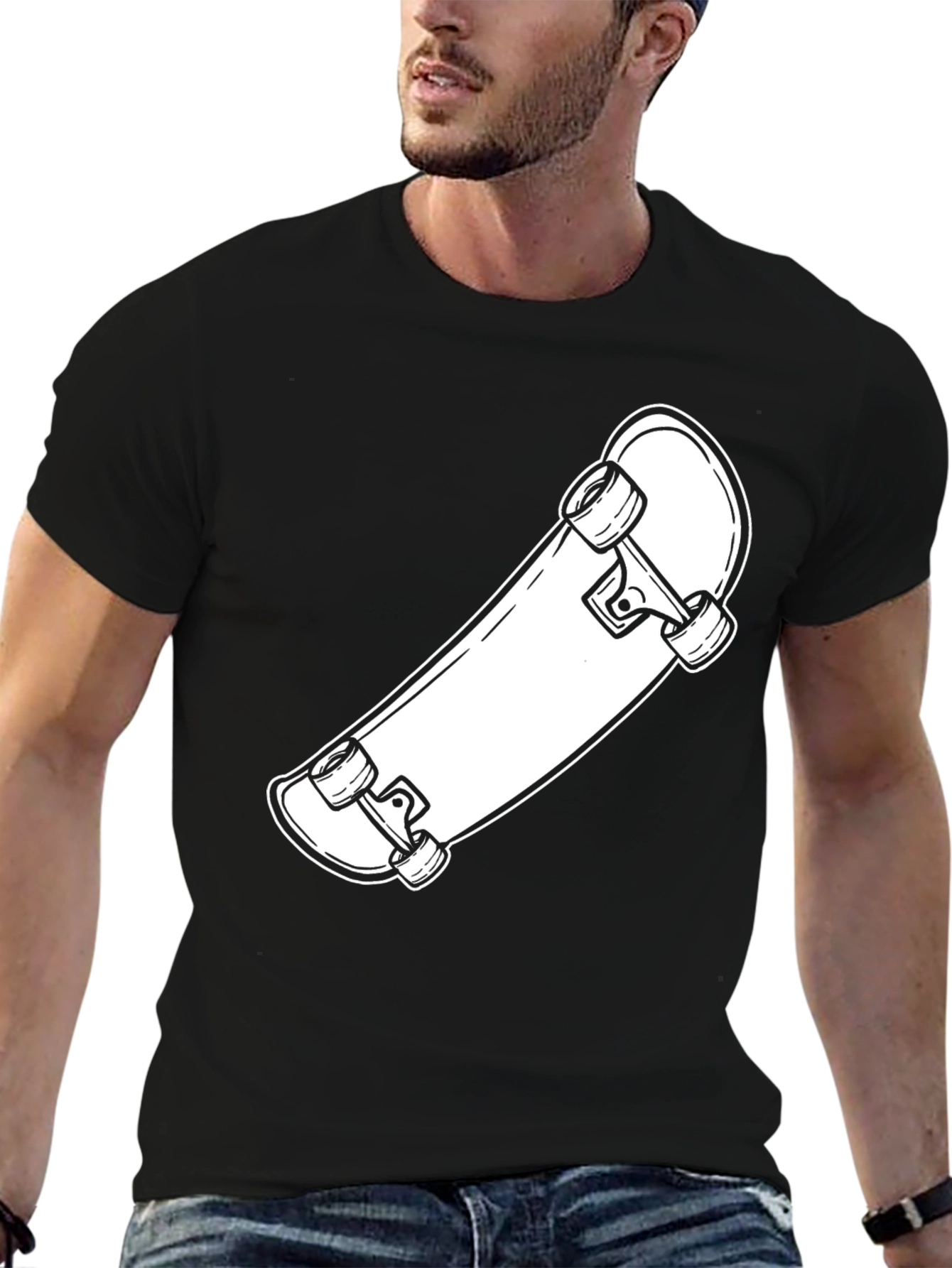 Skateboard Graphic Tee - Black Cotton Casual Wear