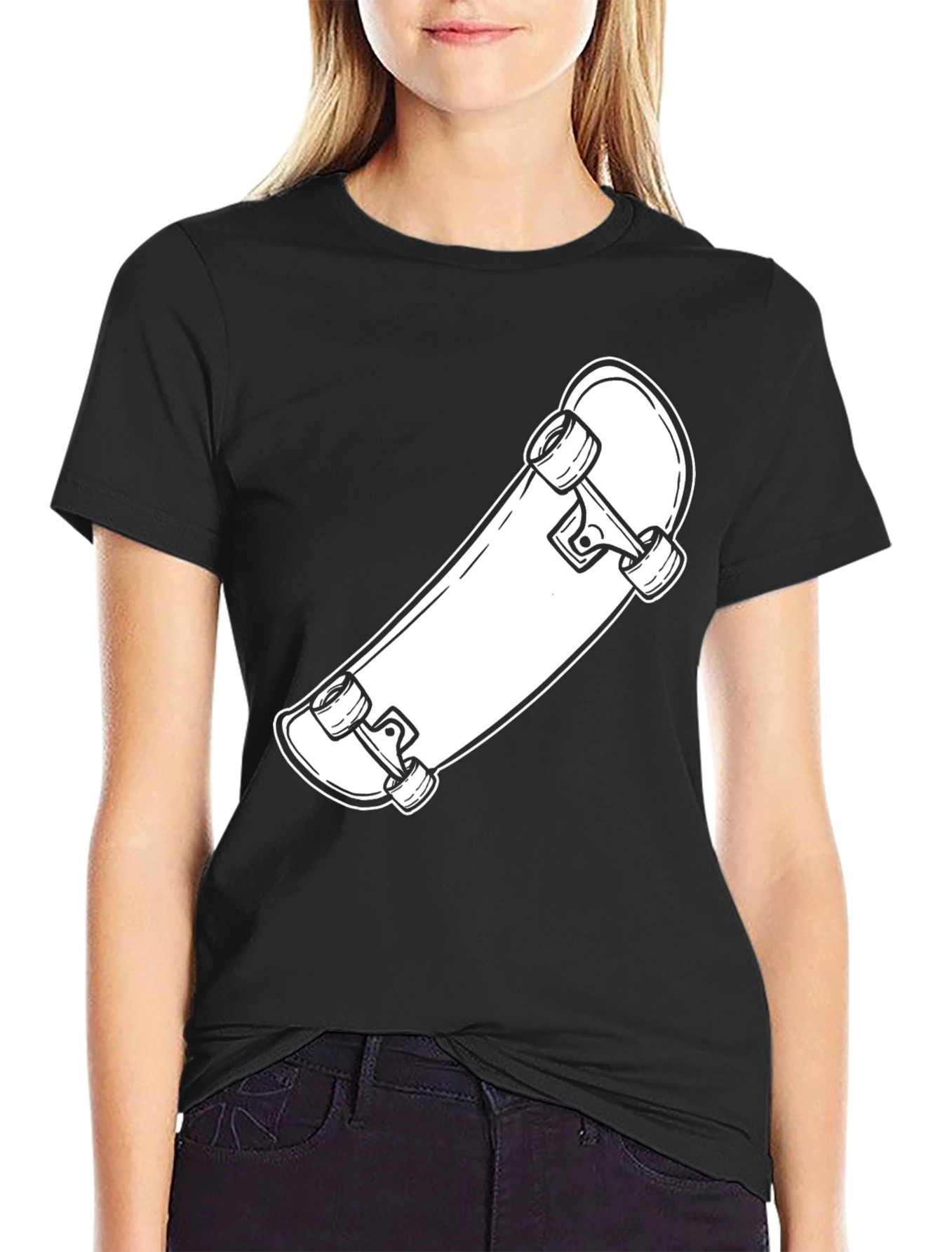 Skateboard Graphic Tee - Black Cotton Casual Wear