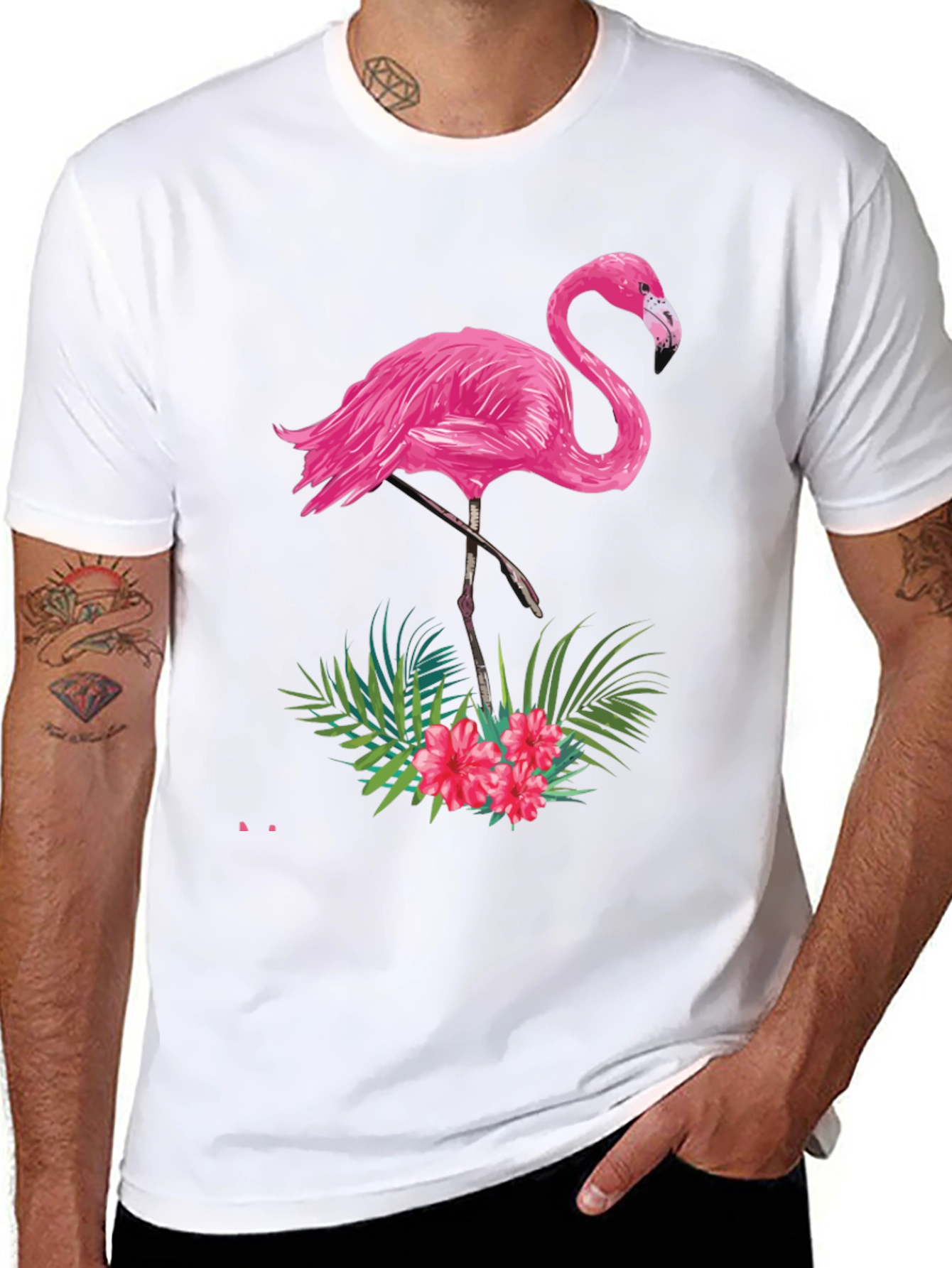 Tropical Flamingo Graphic Tee - Black