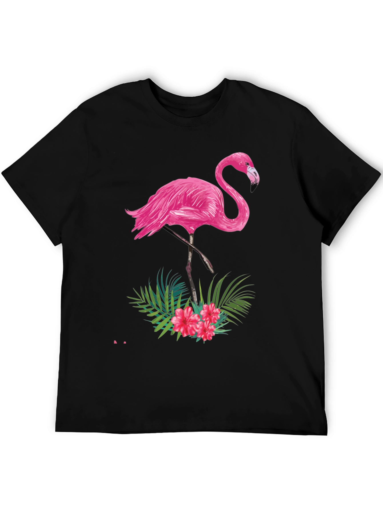 Tropical Flamingo Graphic Tee - Black