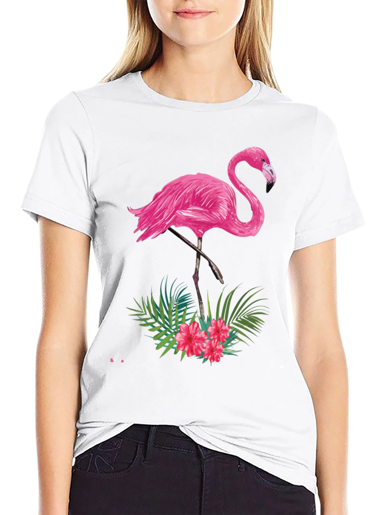 Tropical Flamingo Graphic Tee - Black