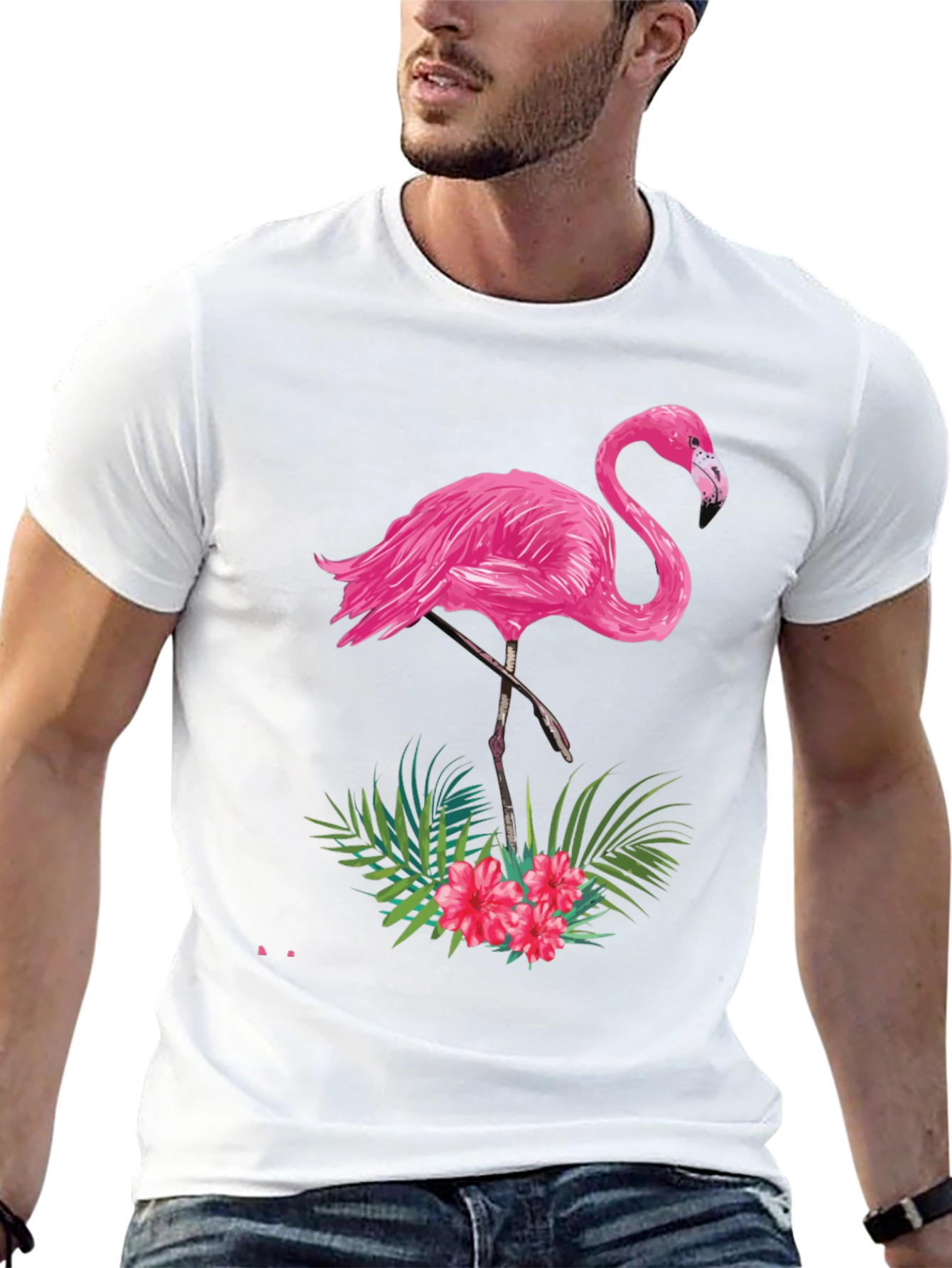 Tropical Flamingo Graphic Tee - Black