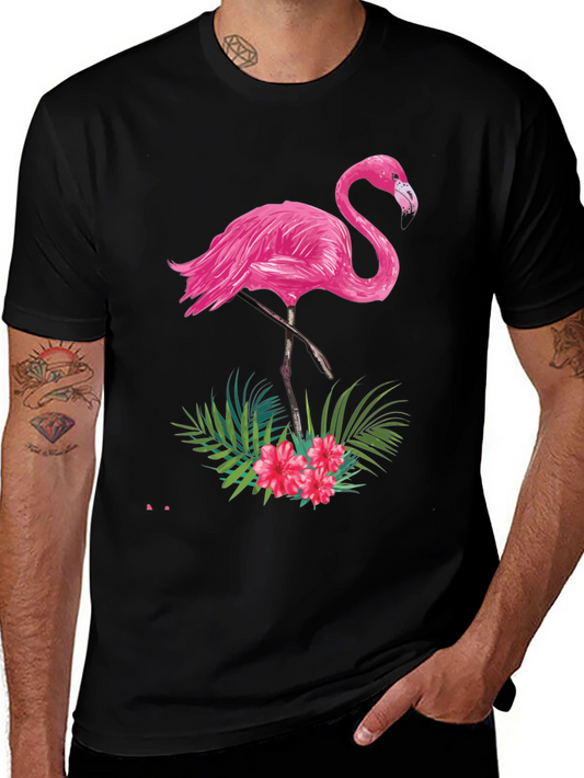Tropical Flamingo Graphic Tee - Black