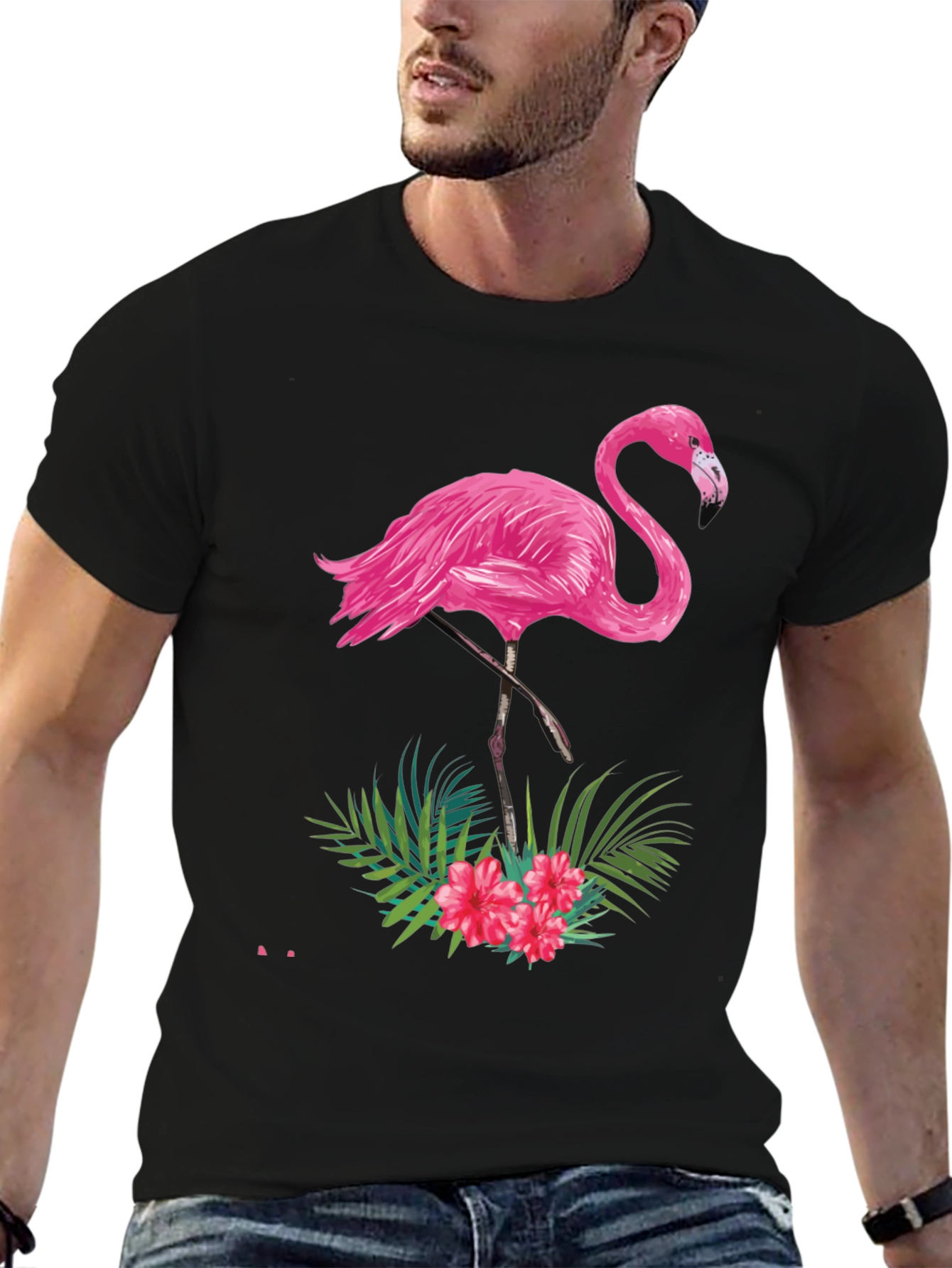 Tropical Flamingo Graphic Tee - Black