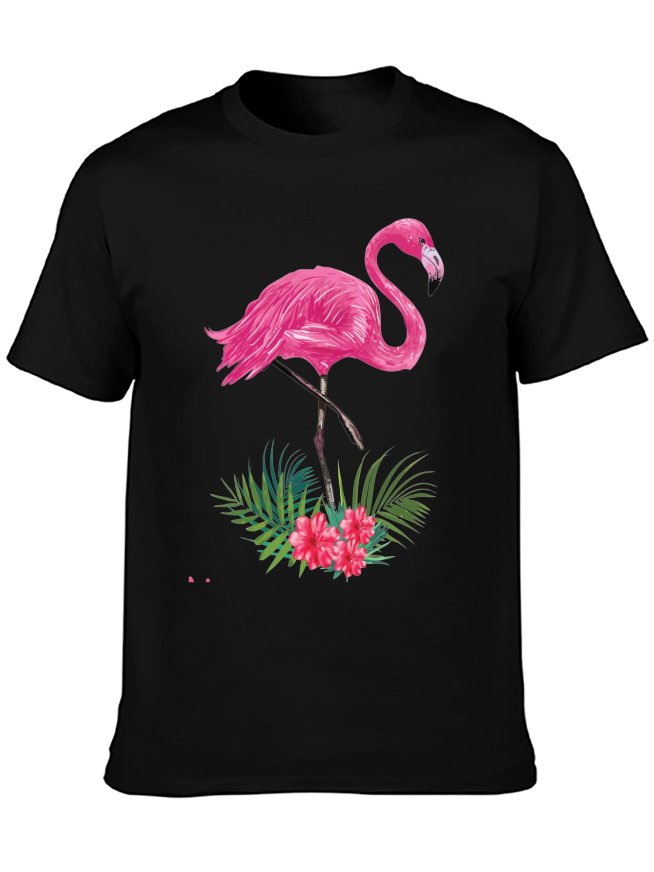 Tropical Flamingo Graphic Tee - Black