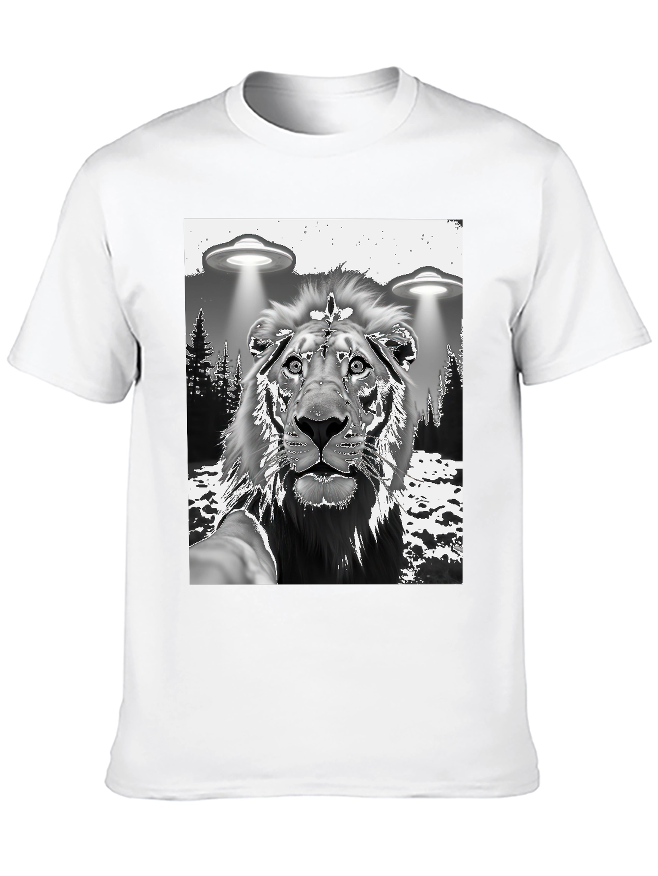 Lion Alien Abduction Graphic Tee - Black