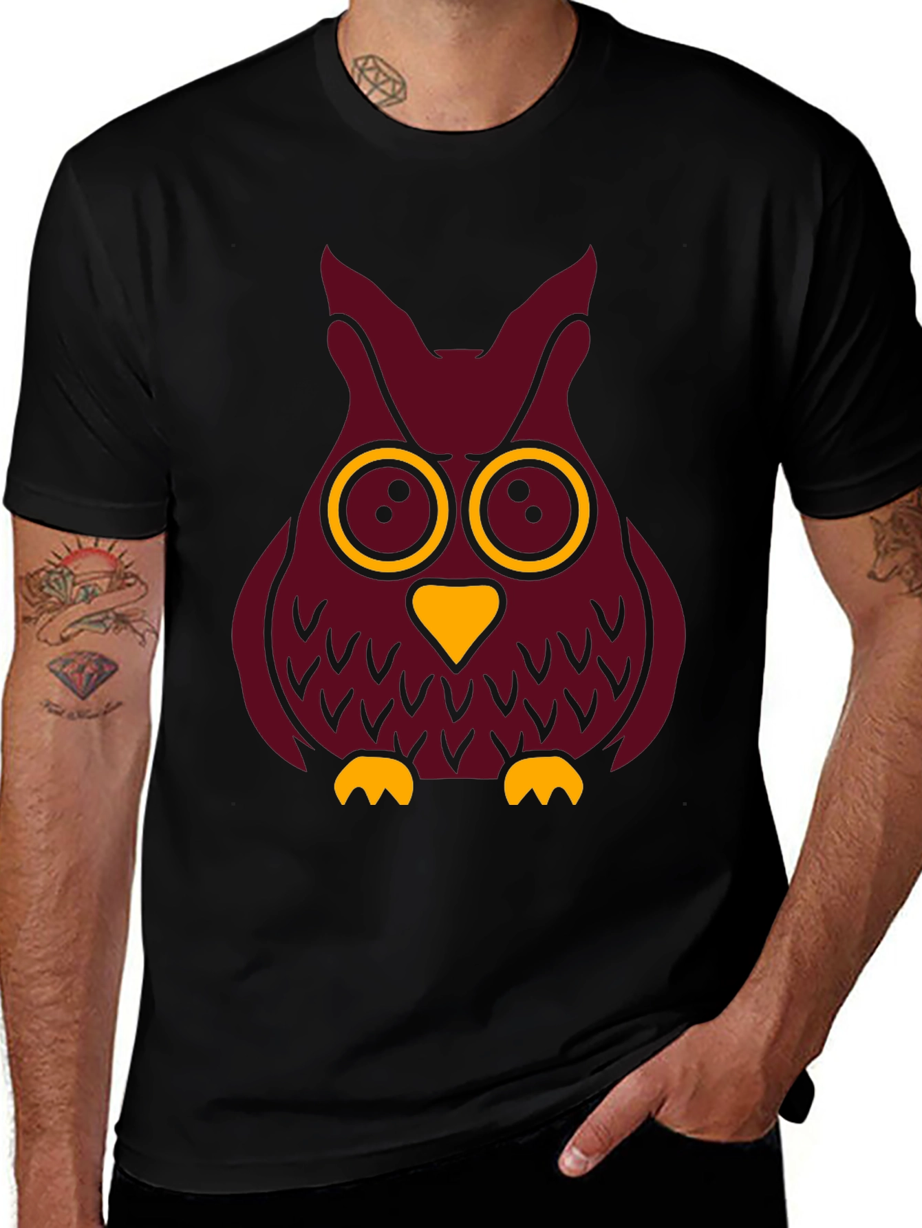 Cool Owl Graphic Tee - Black Cotton T-Shirt