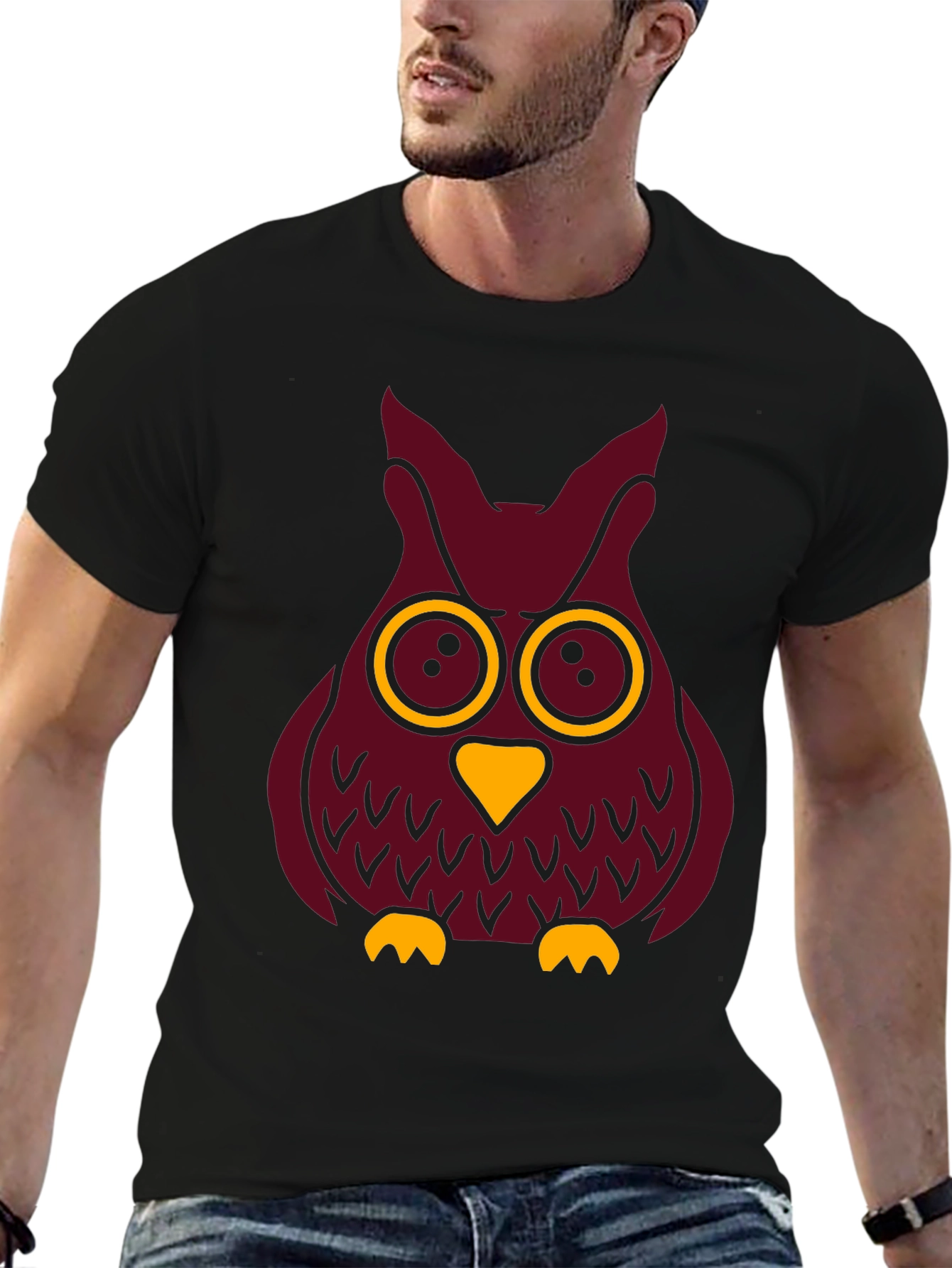 Cool Owl Graphic Tee - Black Cotton T-Shirt