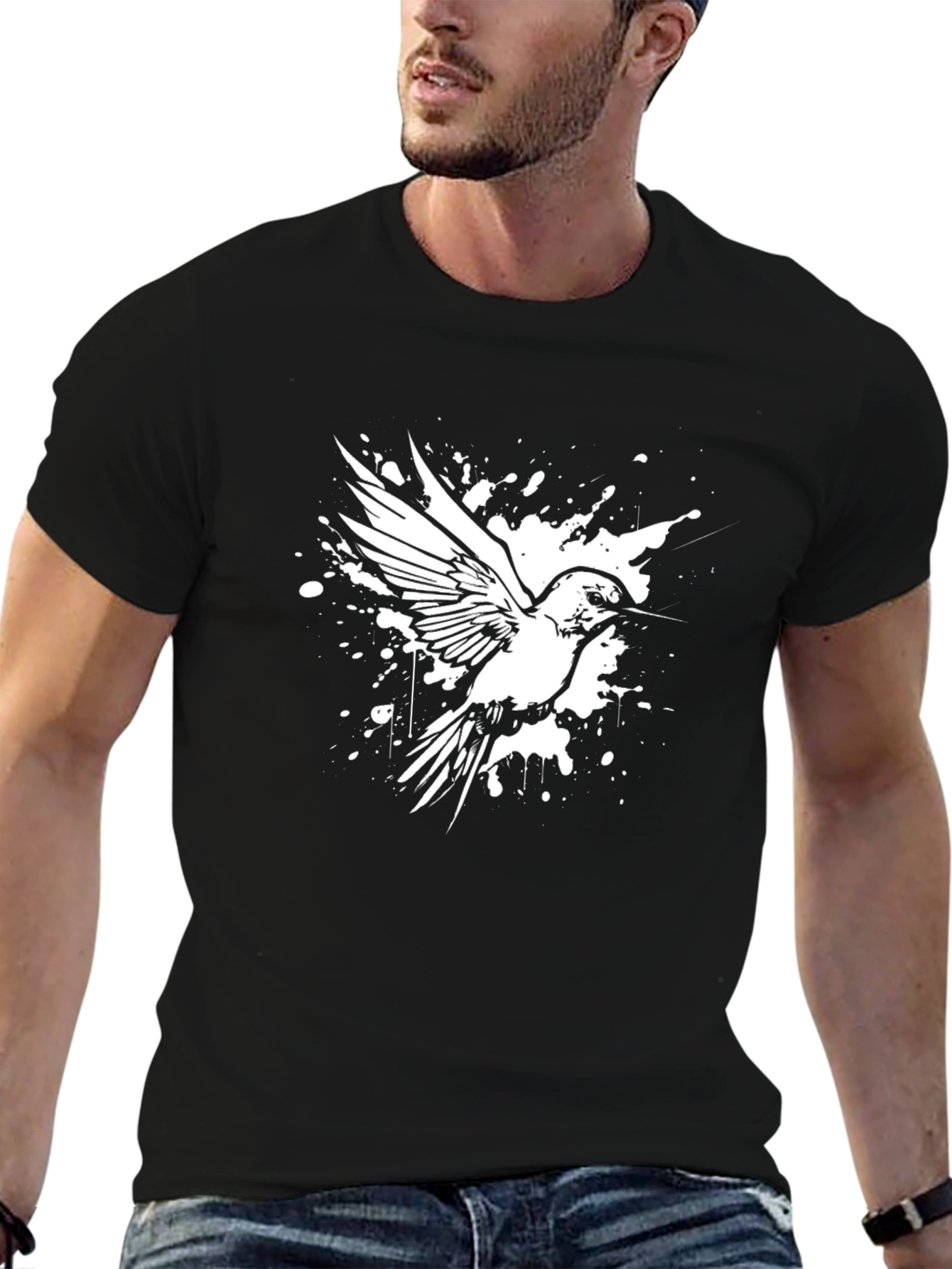 Hummingbird Splatter Graphic Tee - Black
