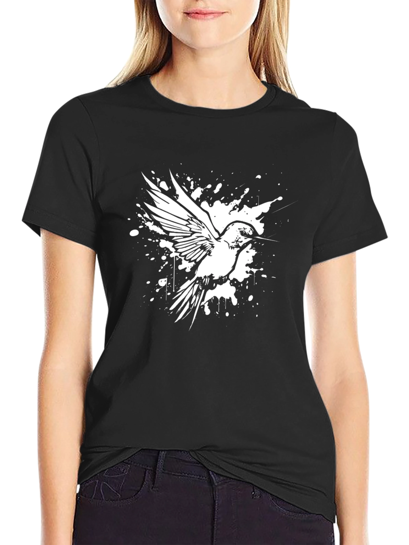 Hummingbird Splatter Graphic Tee - Black