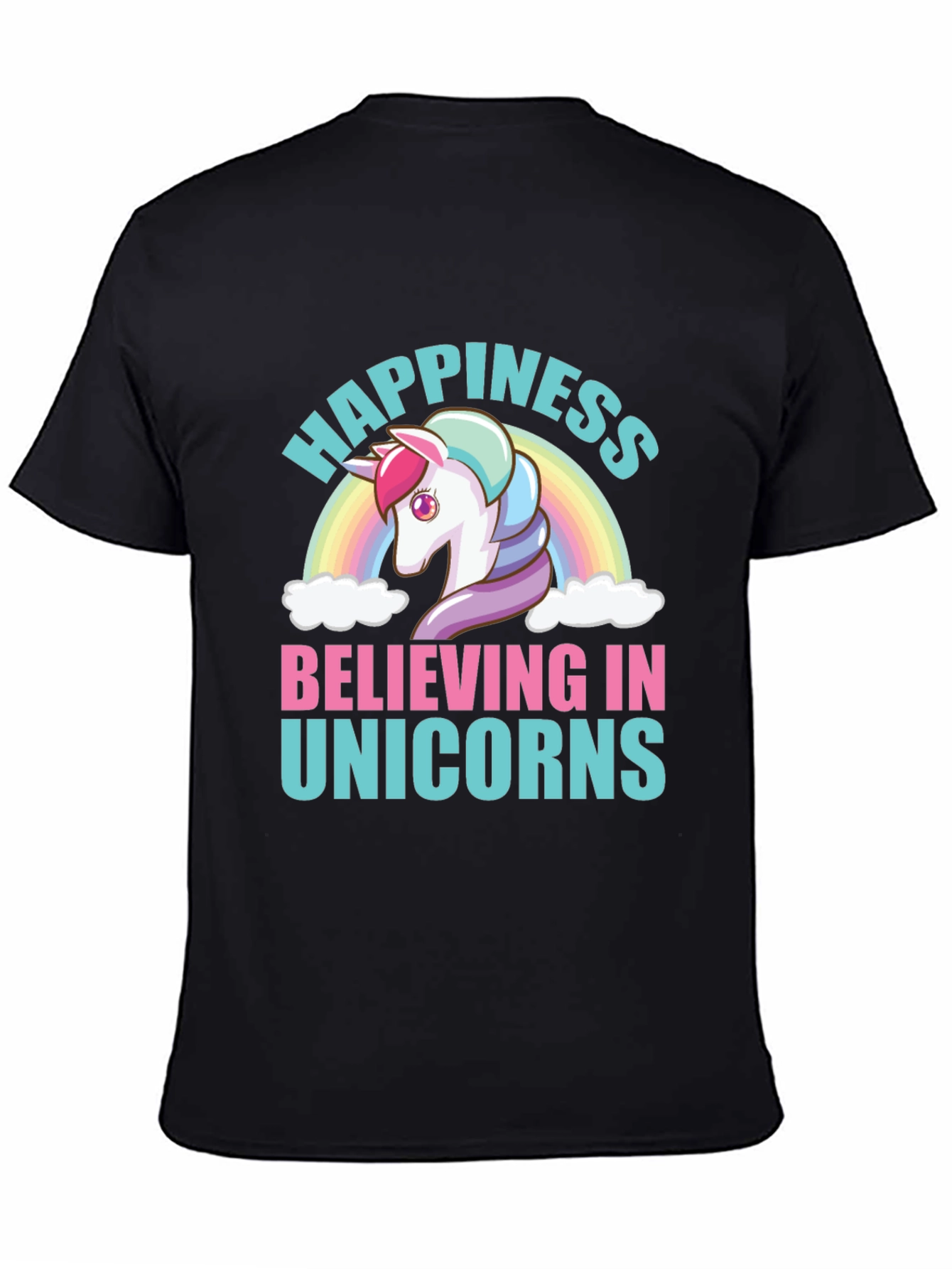 Happiness Believing in Unicorns Black T-Shirt