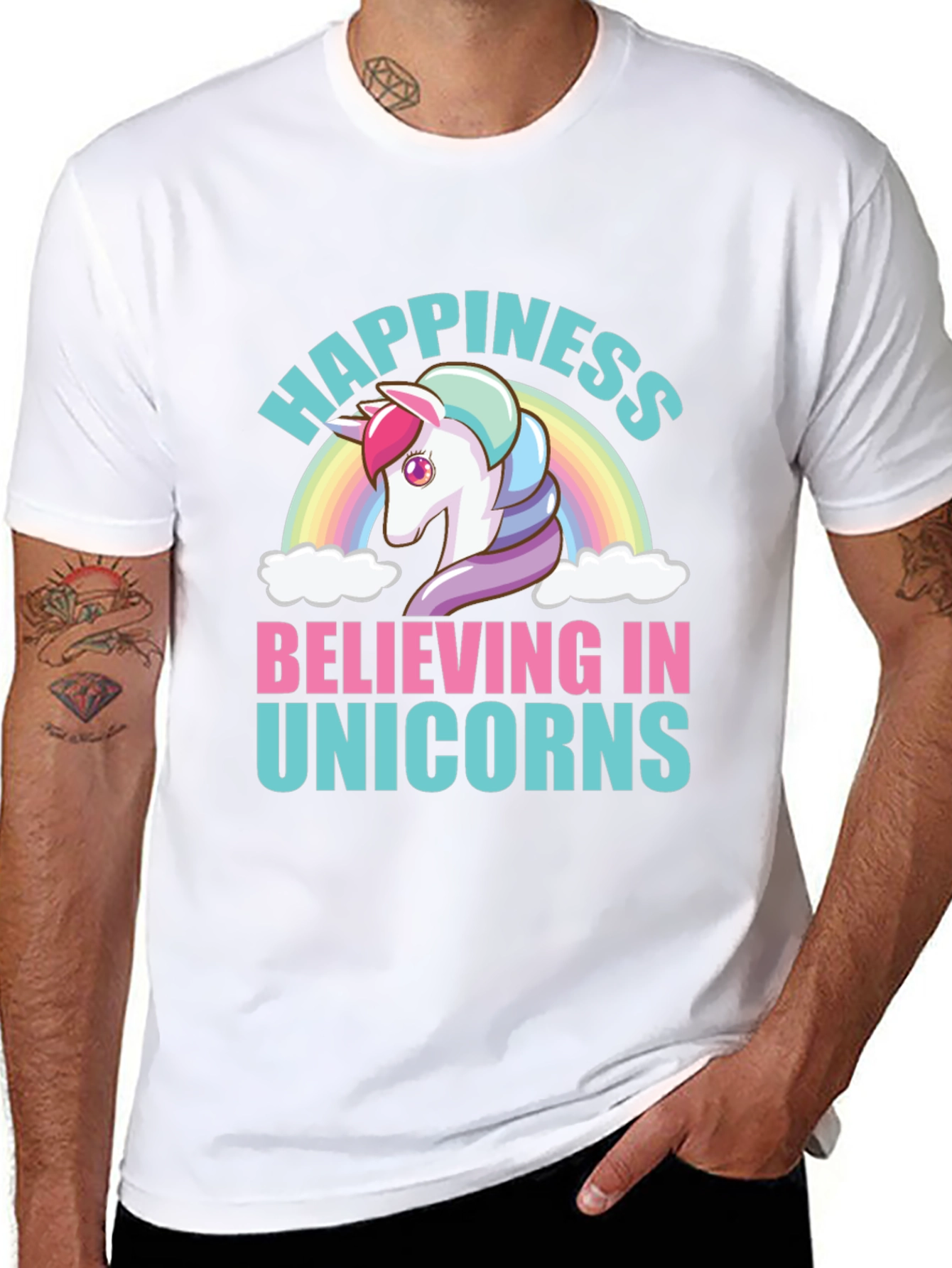 Happiness Believing in Unicorns Black T-Shirt