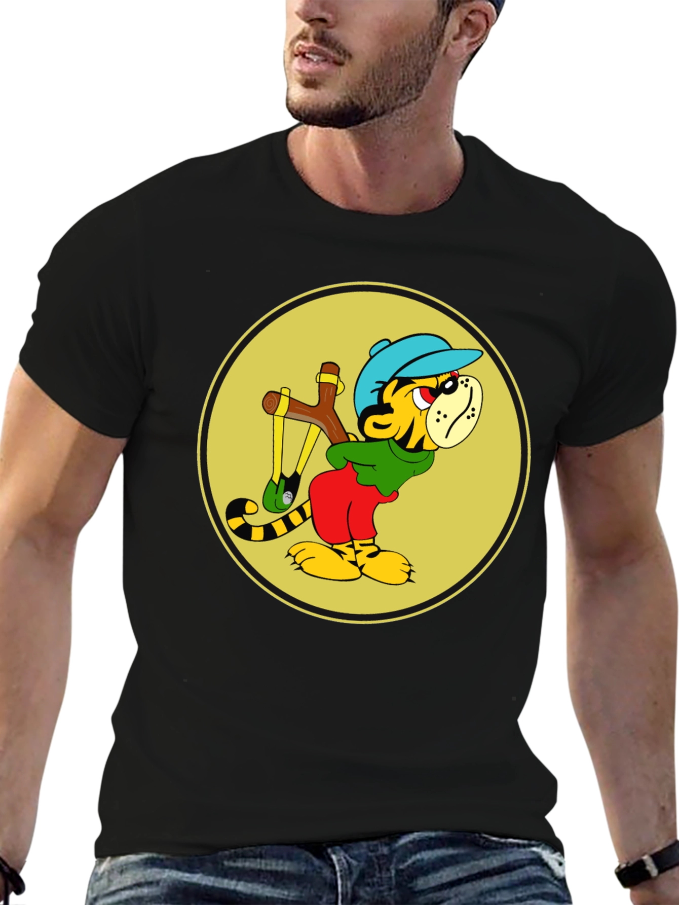 Tiger Slingshot T-Shirt - Cool Cartoon Graphic Tee