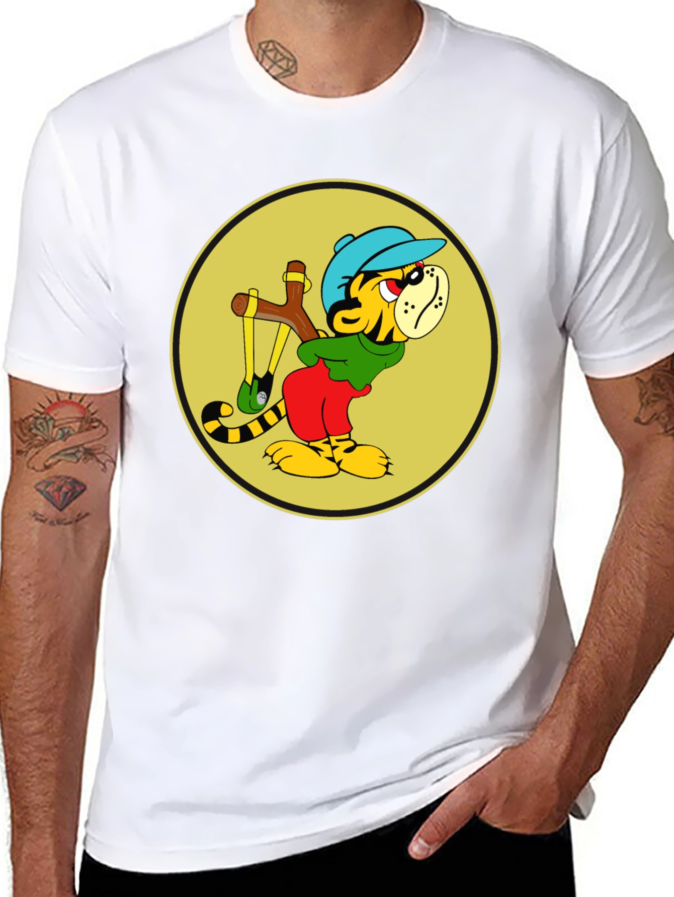 Tiger Slingshot T-Shirt - Cool Cartoon Graphic Tee