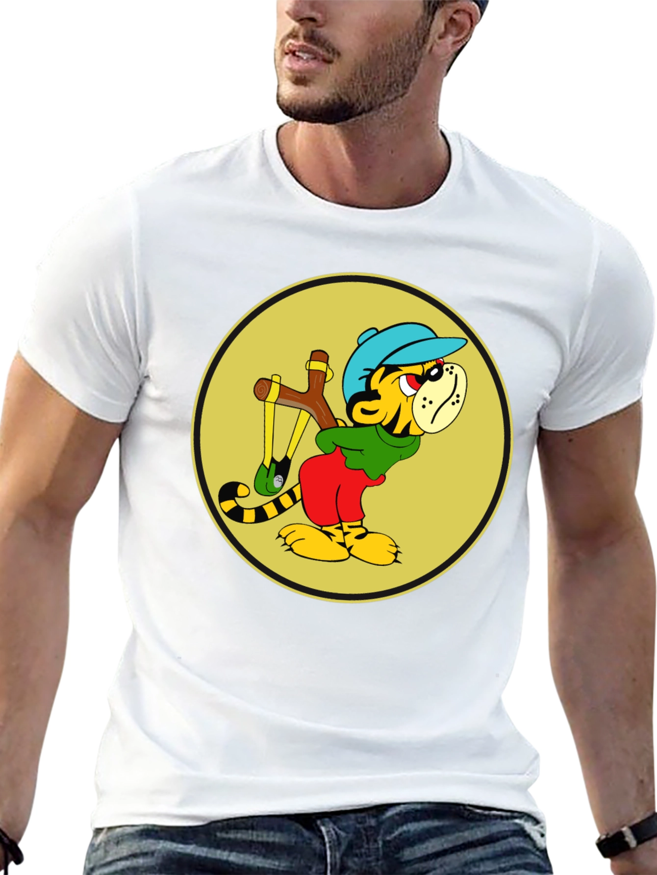 Tiger Slingshot T-Shirt - Cool Cartoon Graphic Tee