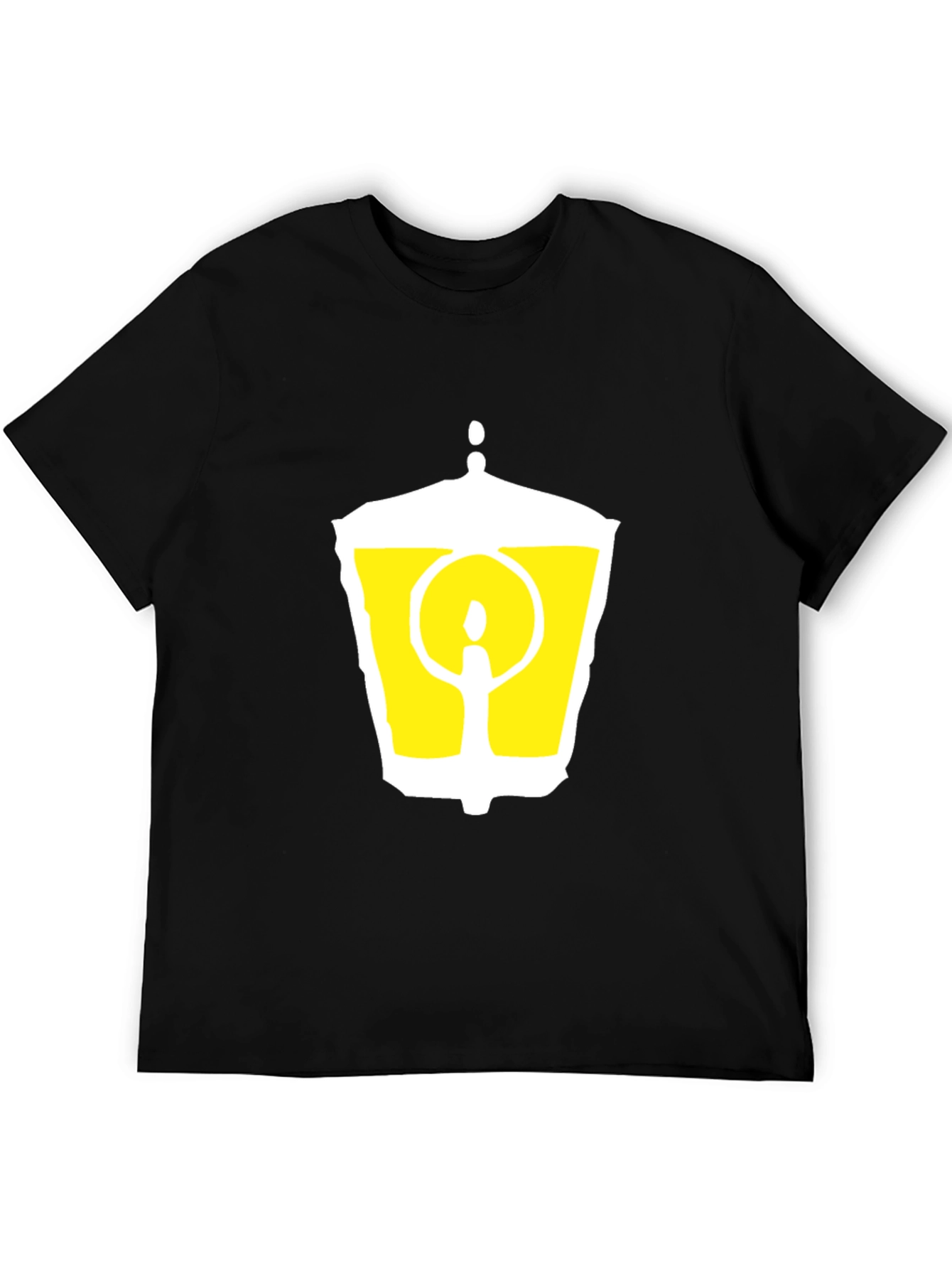 Black T-Shirt with Graphic Lantern Design