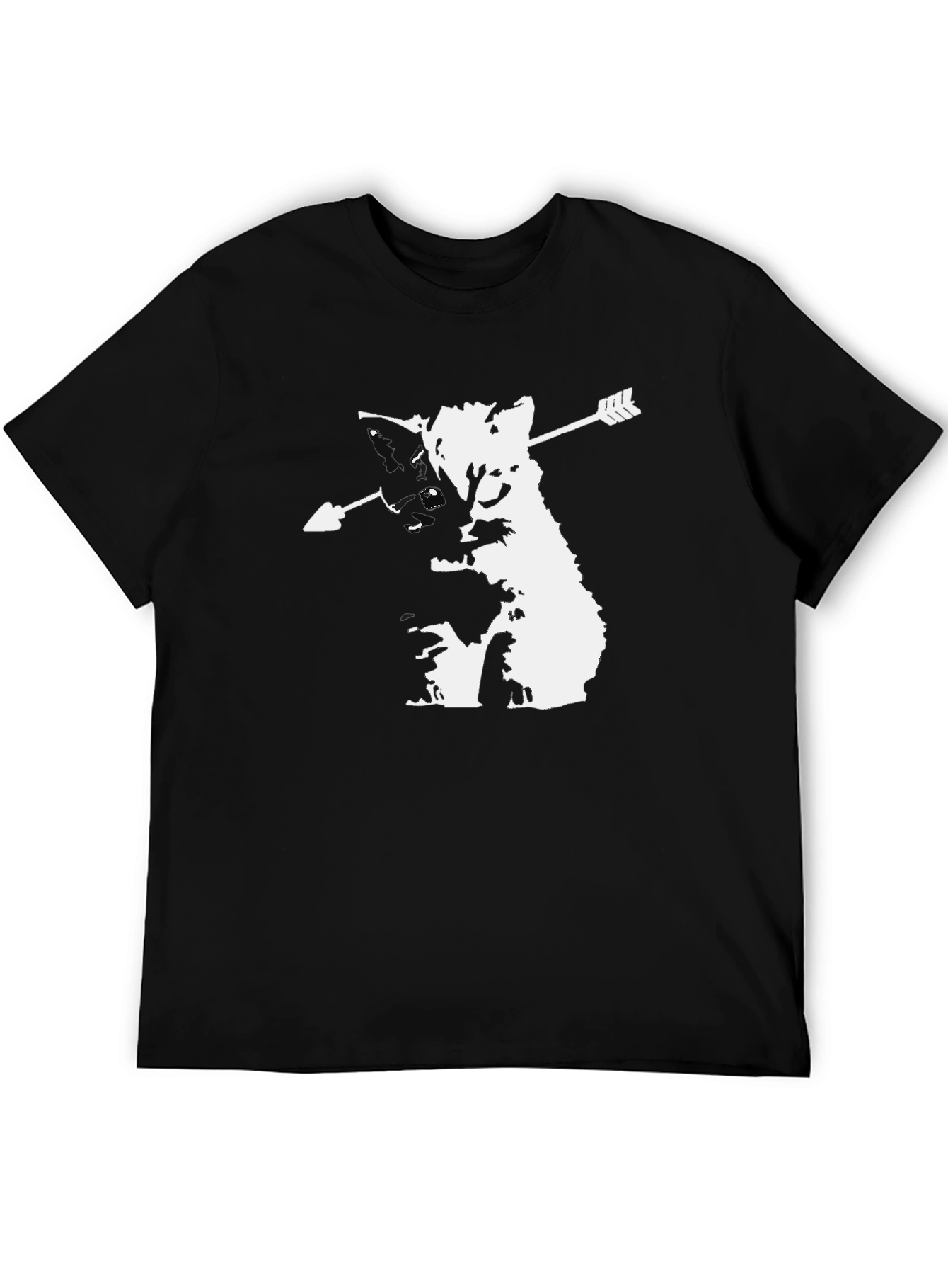Arrow Cat Graphic Tee - Black Cotton T-Shirt