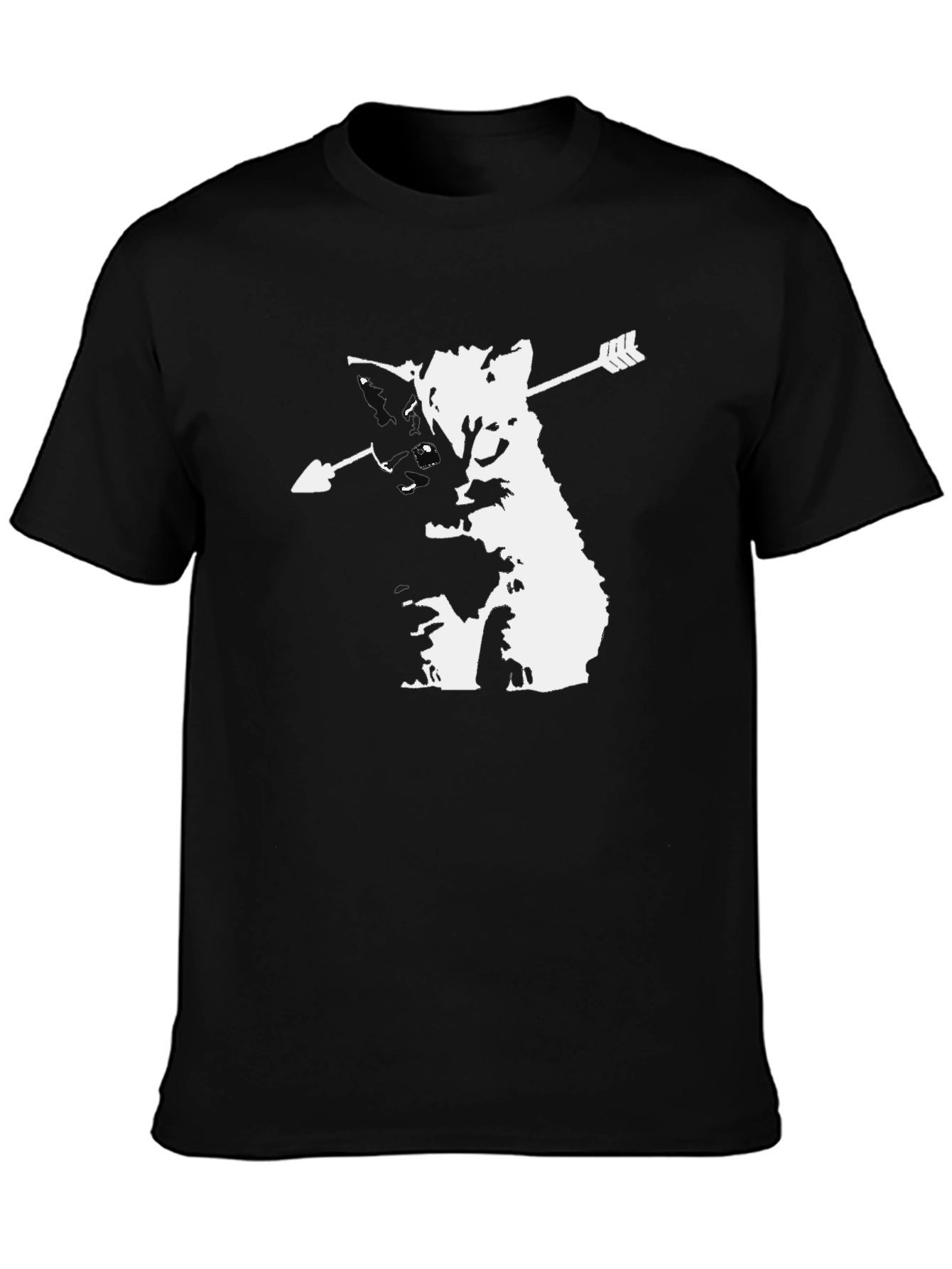Arrow Cat Graphic Tee - Black Cotton T-Shirt
