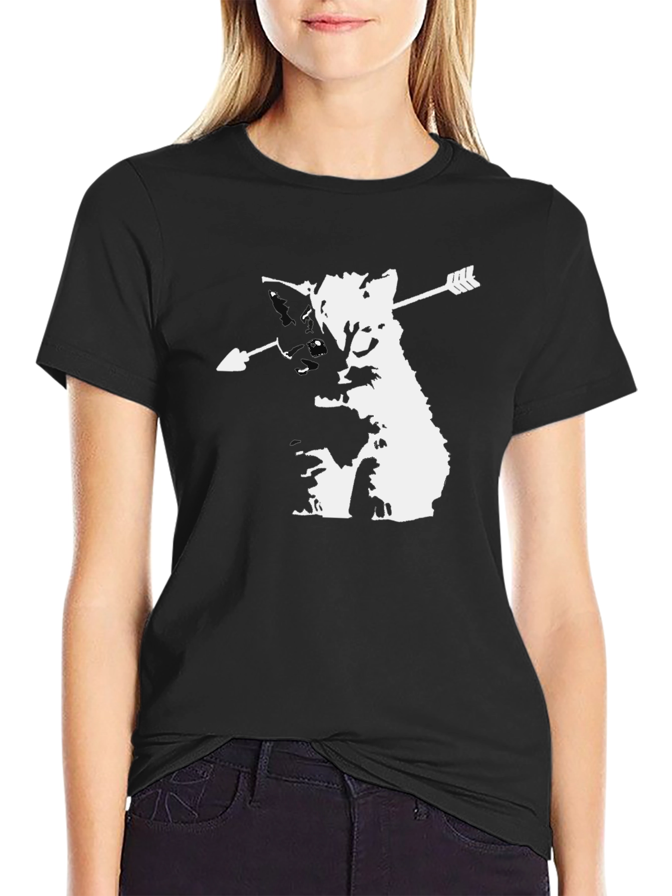Arrow Cat Graphic Tee - Black Cotton T-Shirt