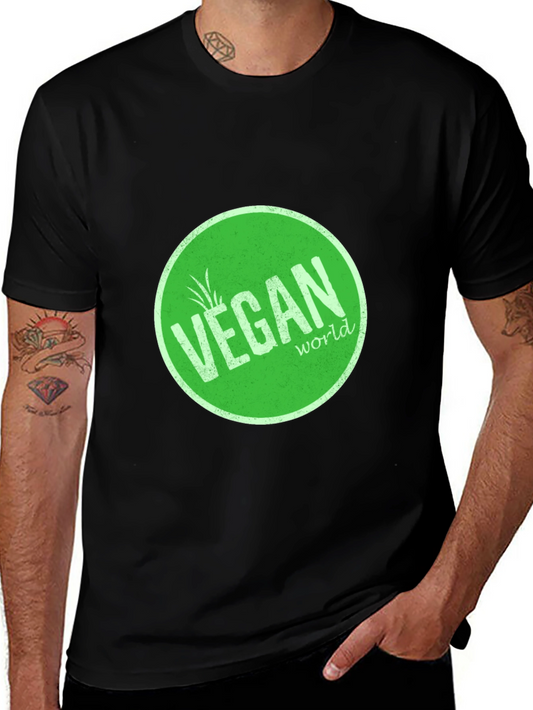 Vegan World Graphic Tee - Black Crew Neck T-Shirt