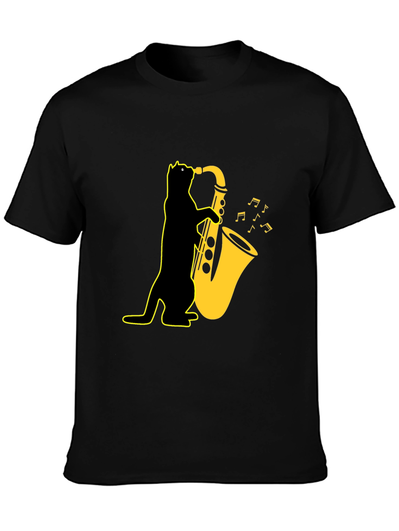 Cool Cat Saxophone T-Shirt - Black Unique Design