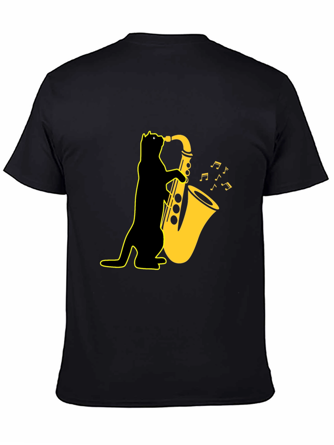 Cool Cat Saxophone T-Shirt - Black Unique Design