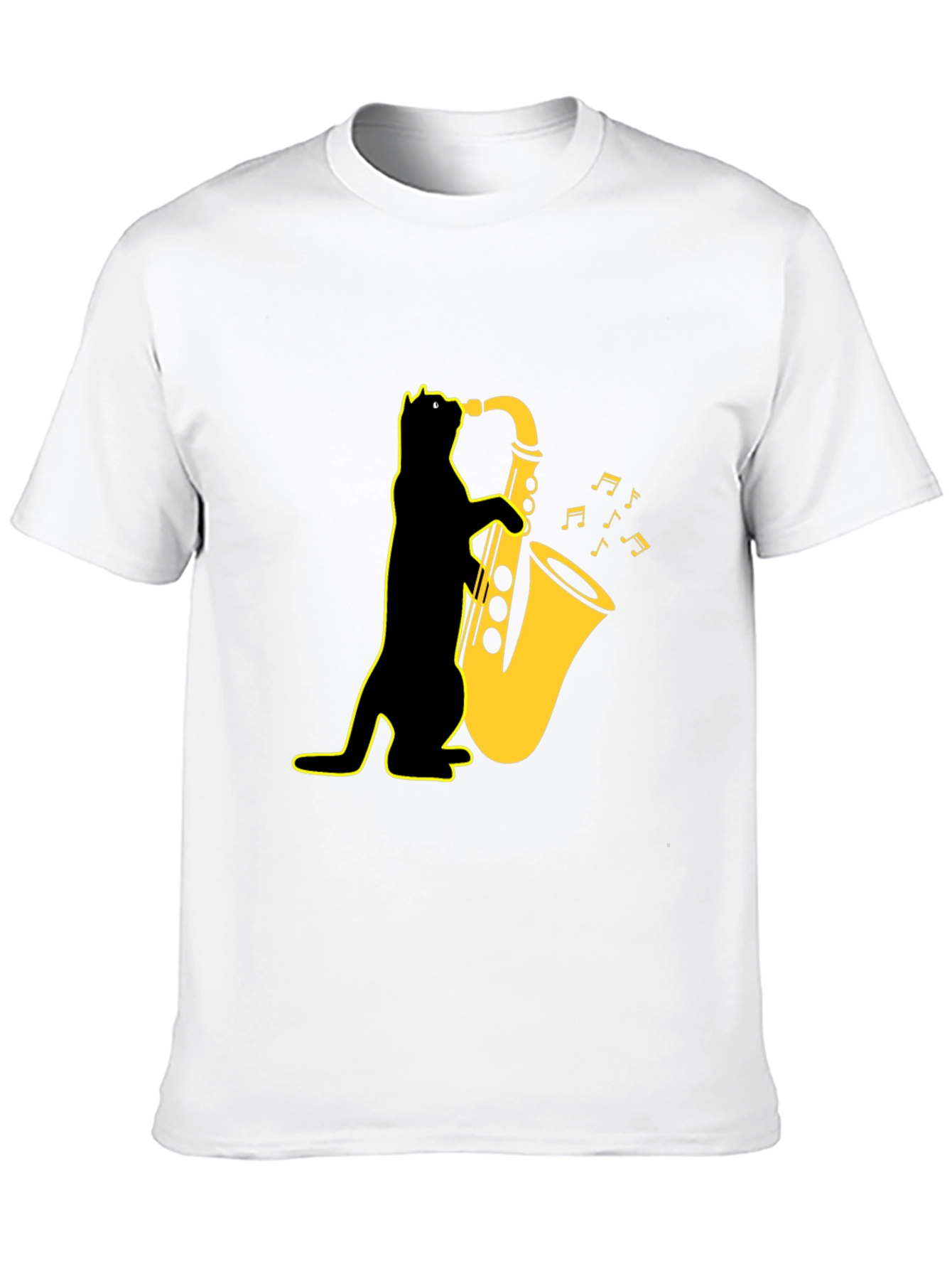 Cool Cat Saxophone T-Shirt - Black Unique Design