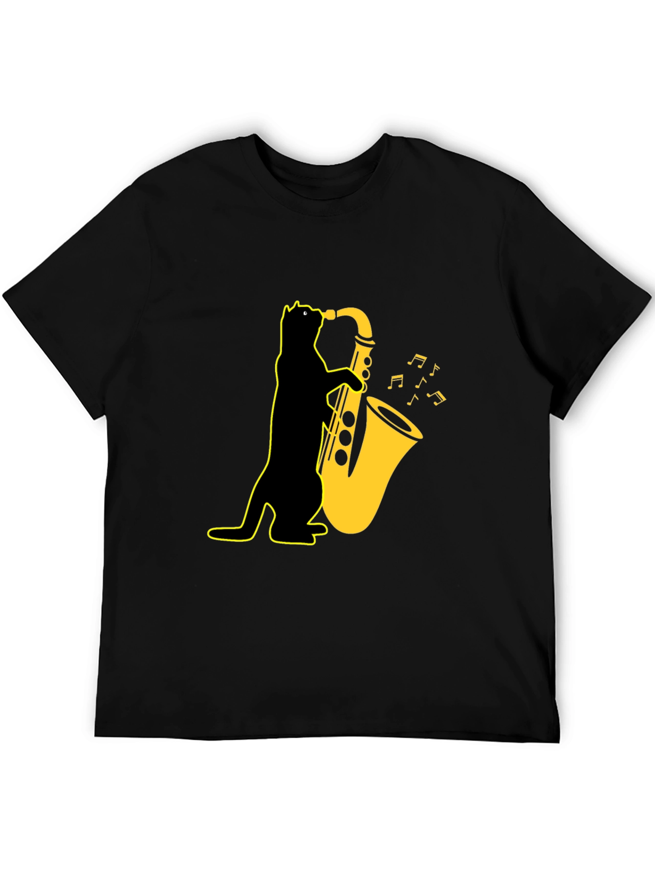 Cool Cat Saxophone T-Shirt - Black Unique Design
