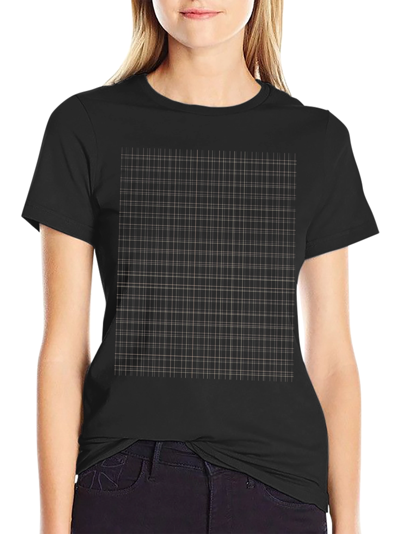 Grid Pattern Black T-Shirt
