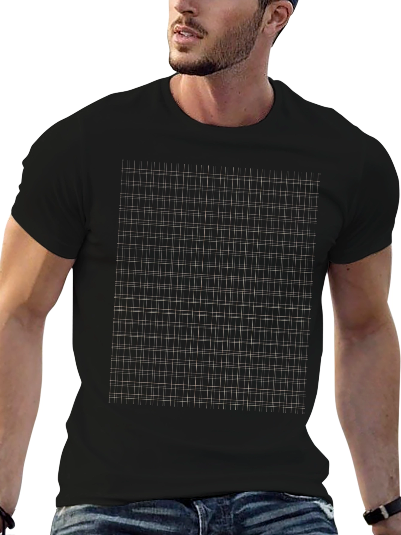 Grid Pattern Black T-Shirt