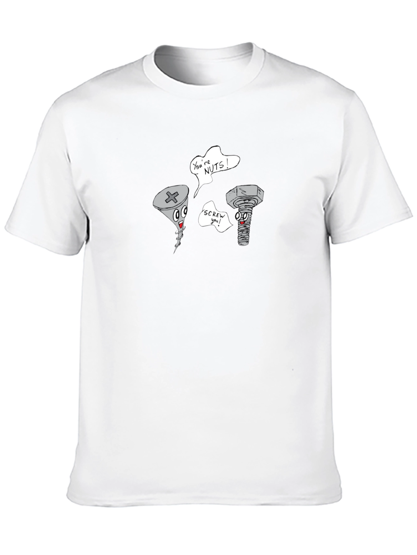 Funny Screw & Nut Cartoon Black T-Shirt