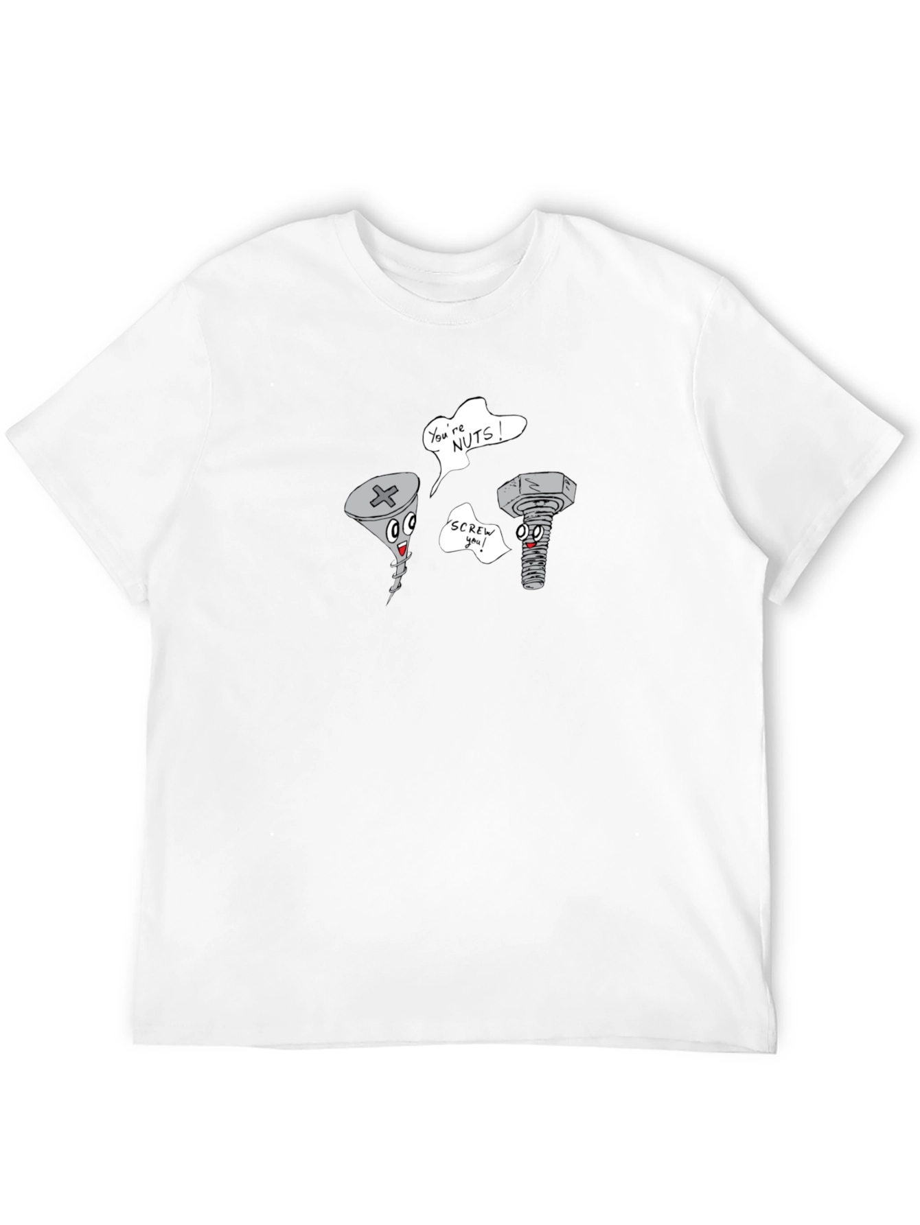Funny Screw & Nut Cartoon Black T-Shirt