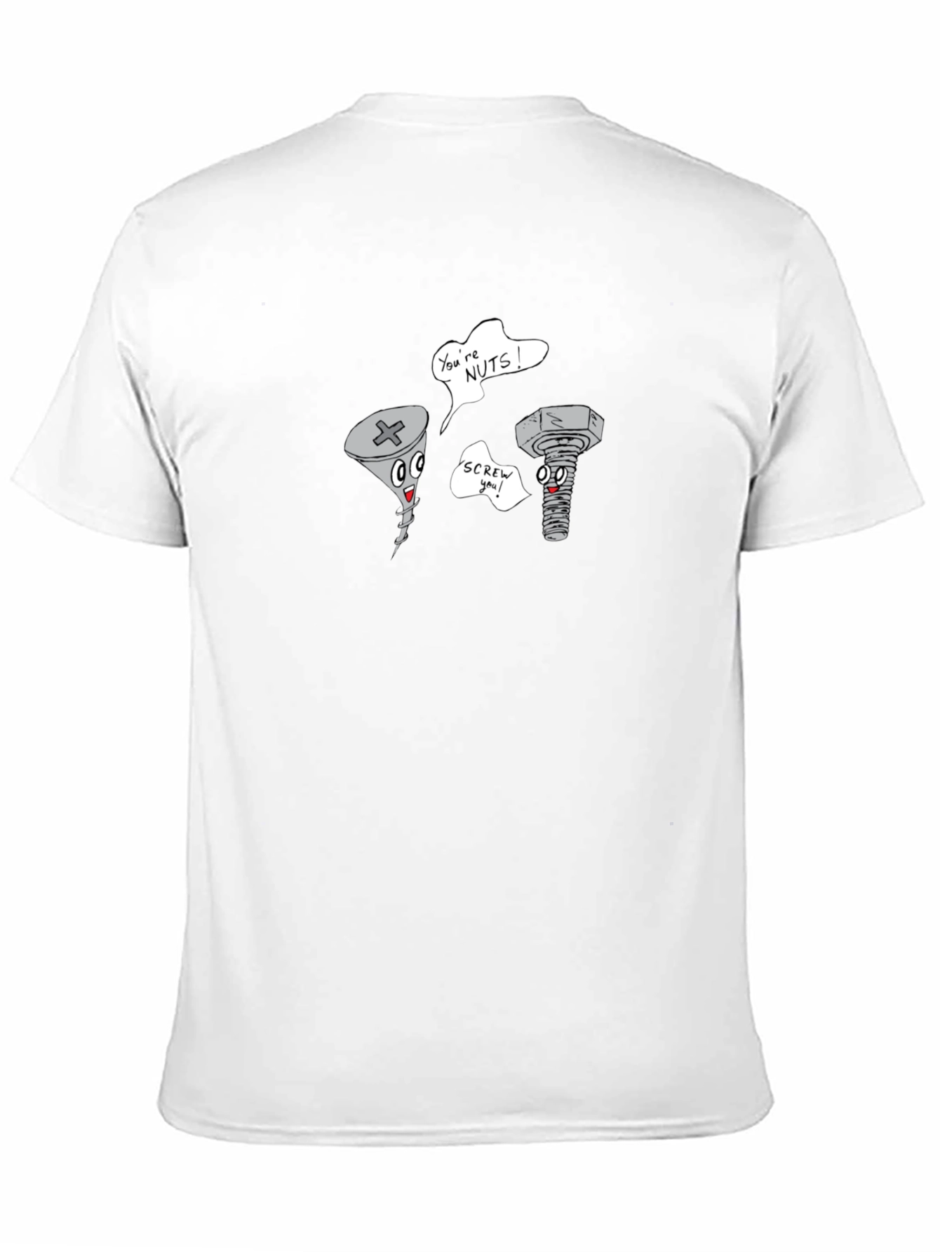 Funny Screw & Nut Cartoon Black T-Shirt