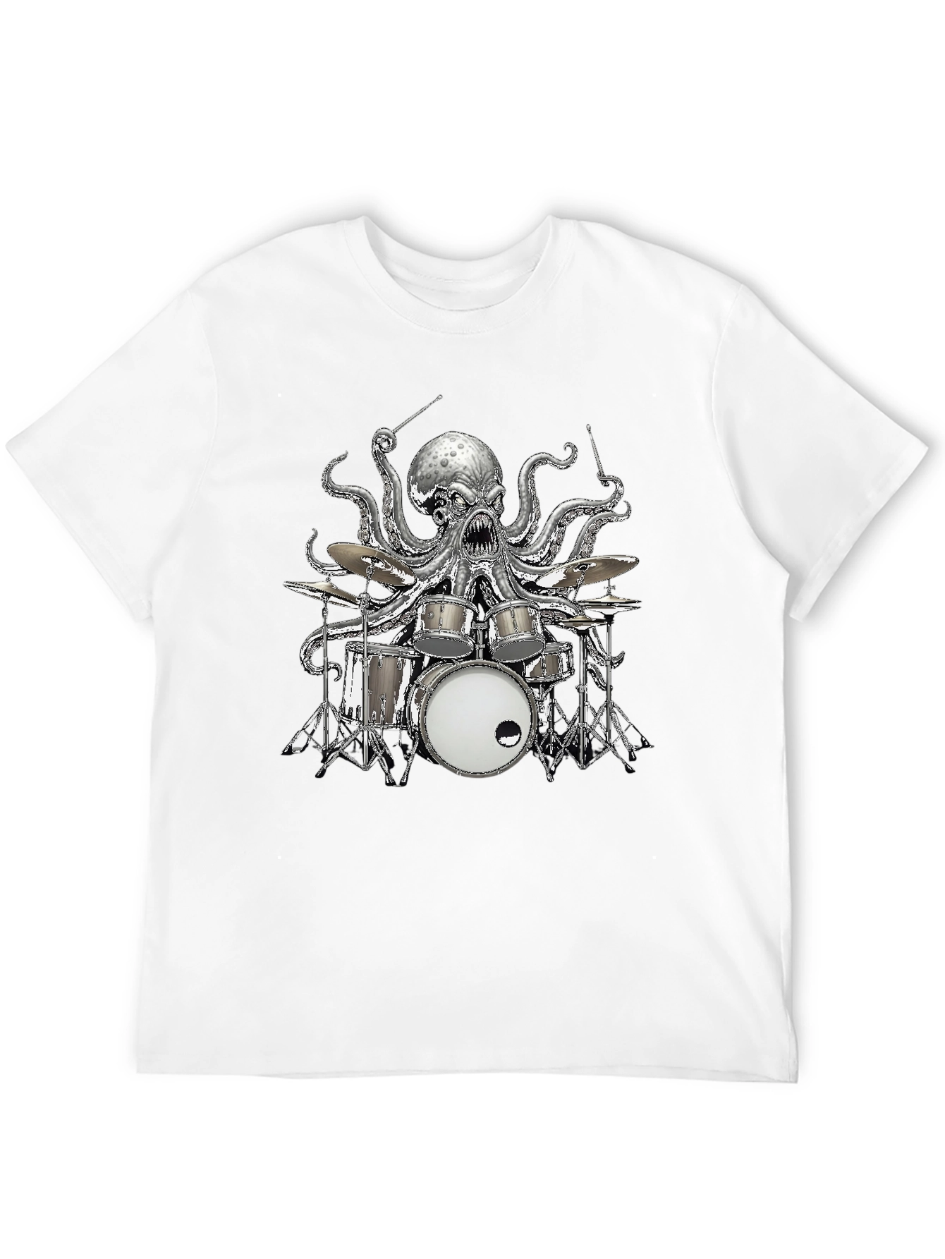 Octopus Drummer Graphic T-Shirt - Black Cotton Tee