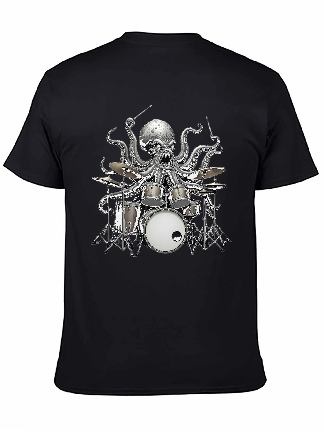 Octopus Drummer Graphic T-Shirt - Black Cotton Tee