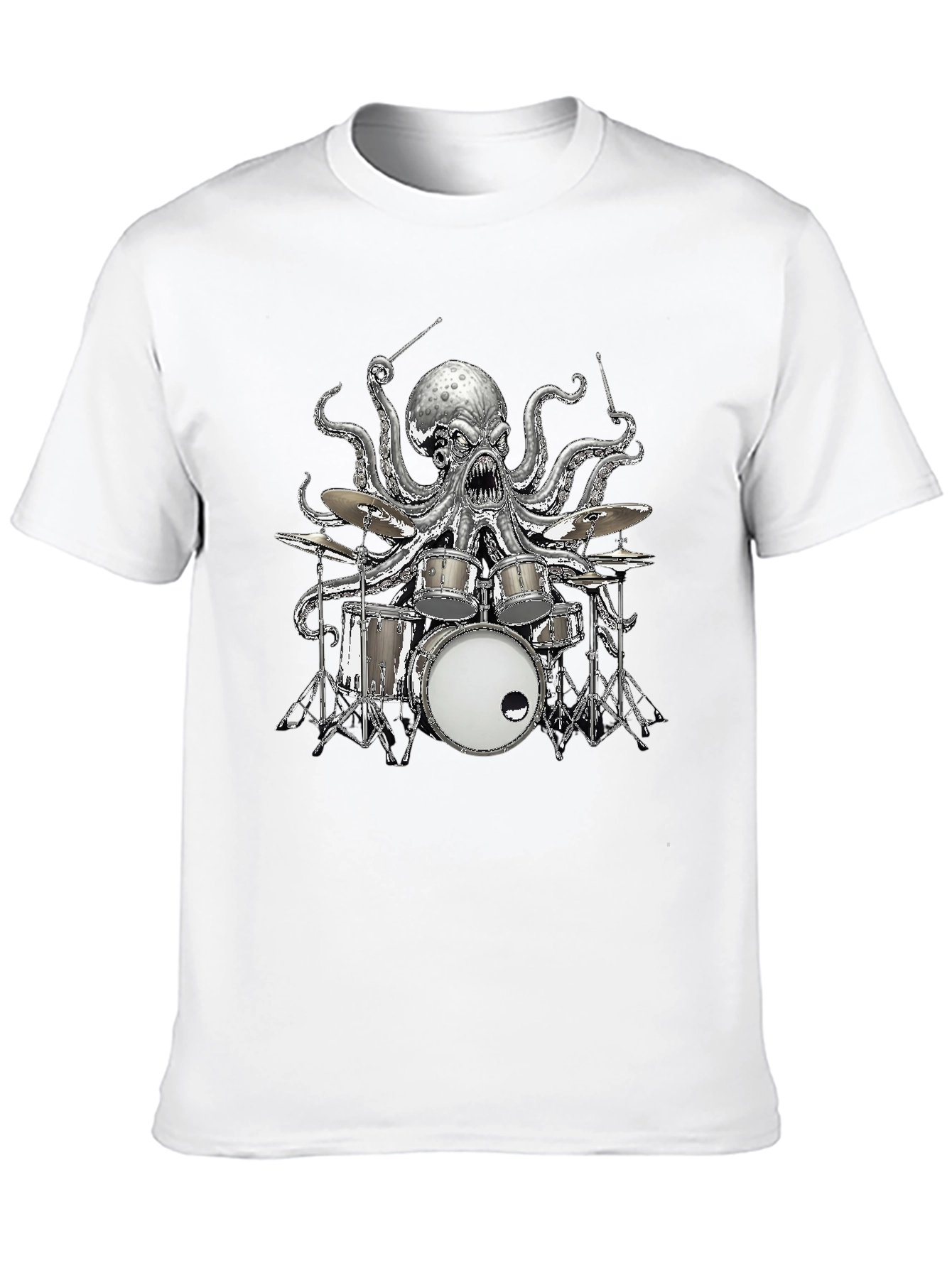 Octopus Drummer Graphic T-Shirt - Black Cotton Tee