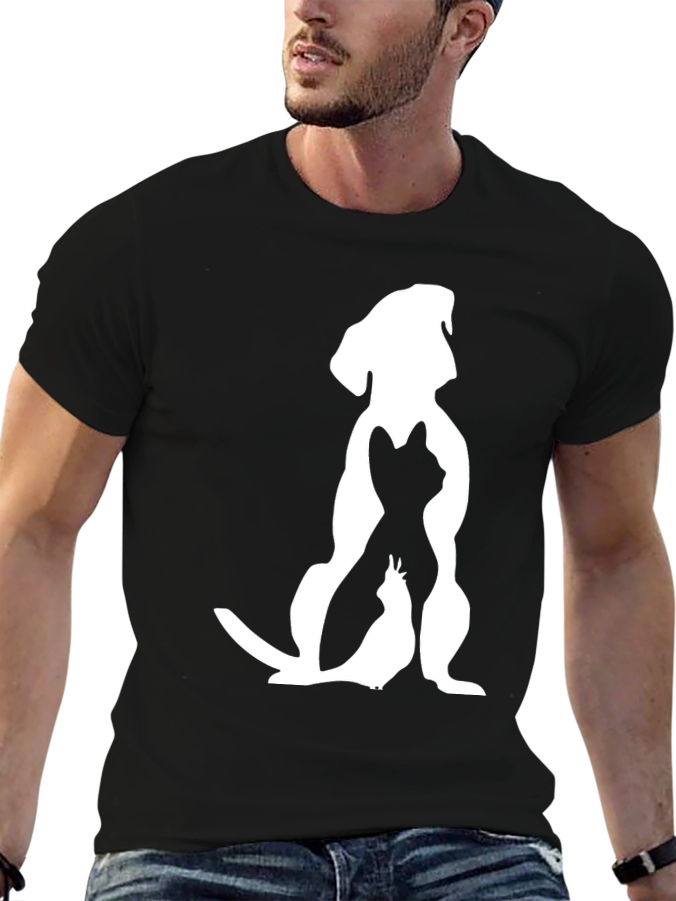 Dog Cat Bird Silhouette Black Graphic Tee