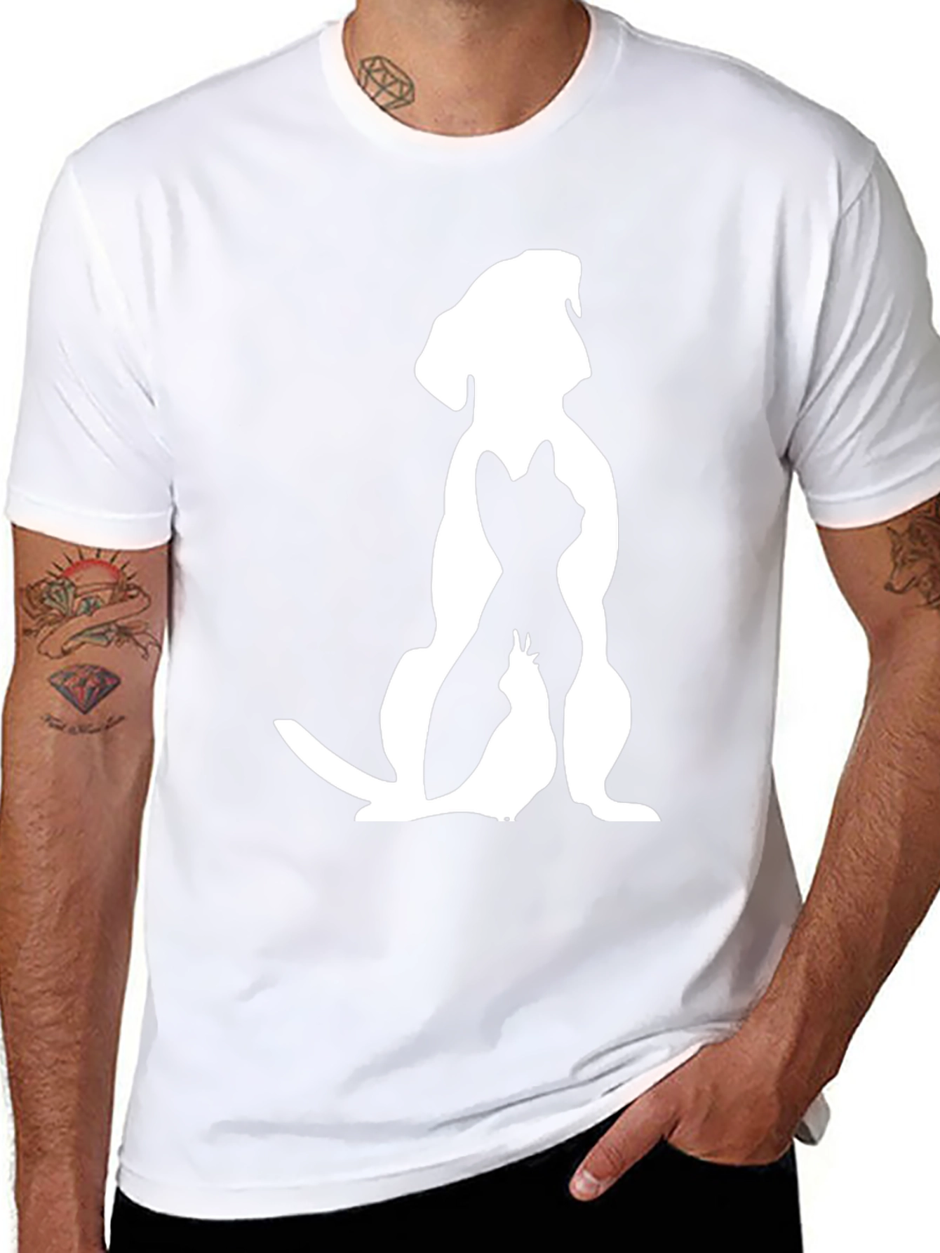 Dog Cat Bird Silhouette Black Graphic Tee