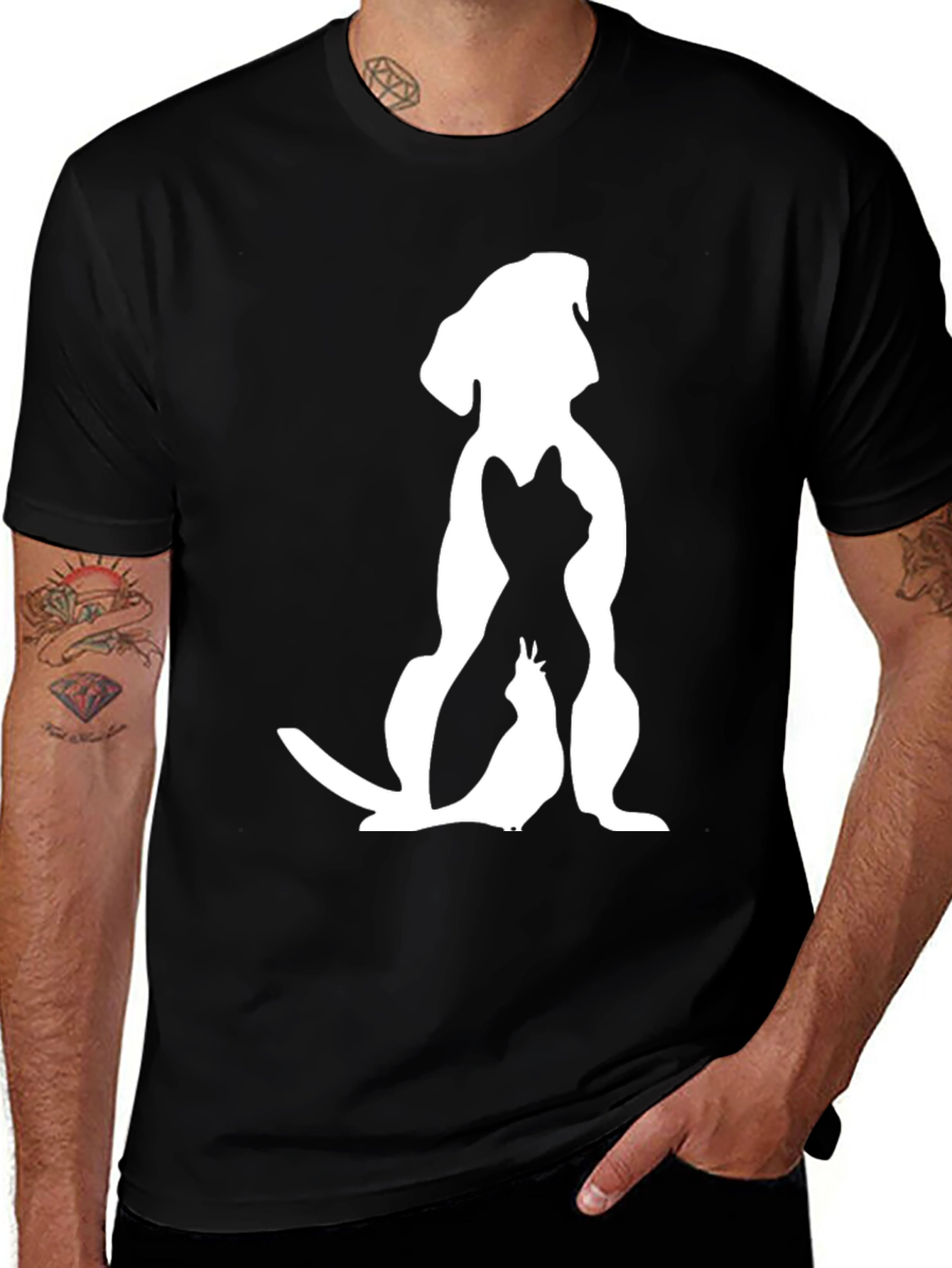 Dog Cat Bird Silhouette Black Graphic Tee