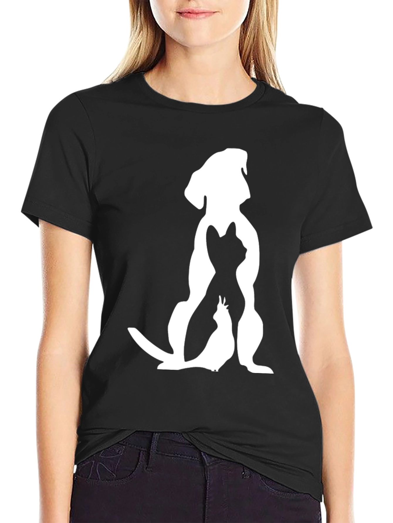 Dog Cat Bird Silhouette Black Graphic Tee